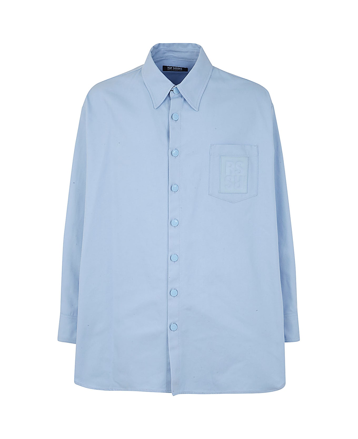 Raf Simons Oversized Denim Shirt With Leather Patch - Light Blue