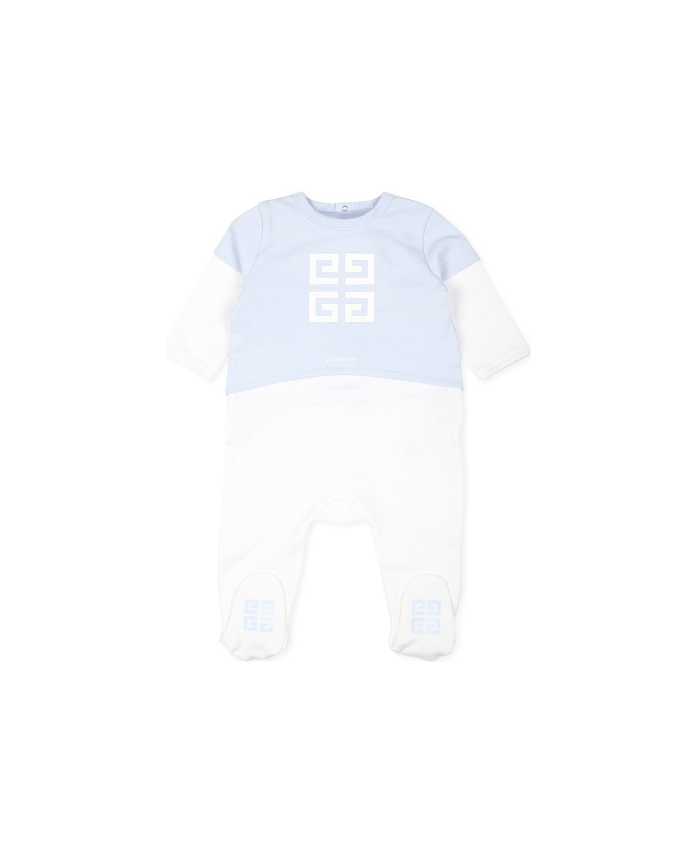 Givenchy Light Blue Babygrow Set For Baby Boy With Iconic Motif 4g - Azzurro