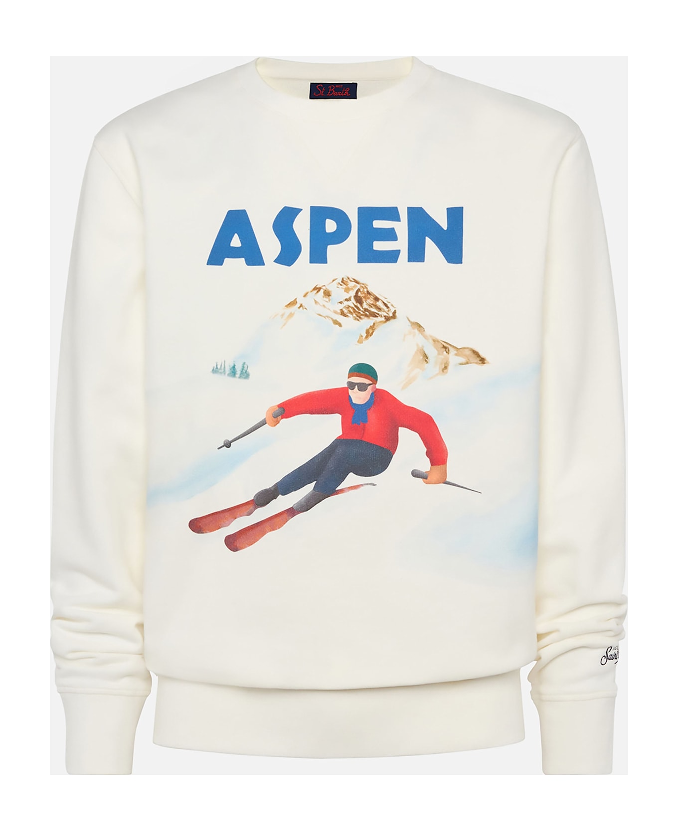 MC2 Saint Barth Cotton Fleece Sweatshirt Soho With Aspen Postcard Print - WHITE