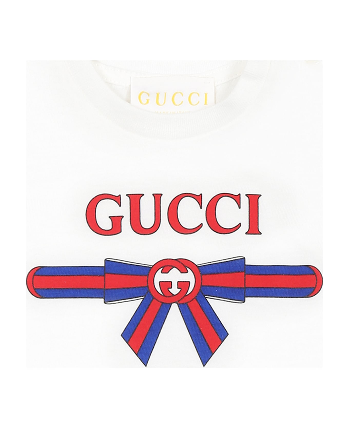 Gucci White T-shirt For Baby Girl With Gg Cross And Web Motif - White