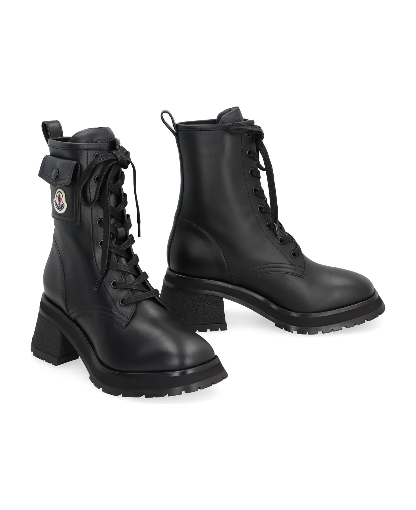 Moncler Gigi Lace-up Leather Ankle Boots - black