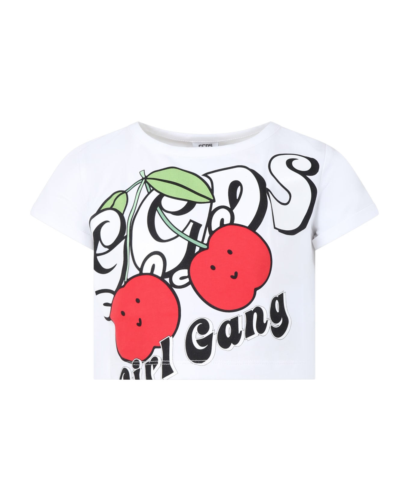 GCDS Mini White T-shirt For Girl With Patterned Logo - White