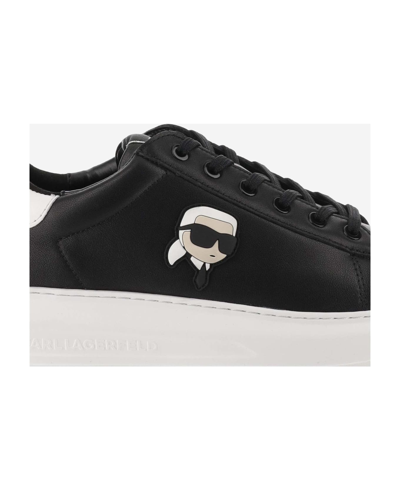 Karl Lagerfeld Leather Sneakers With Logo - Black