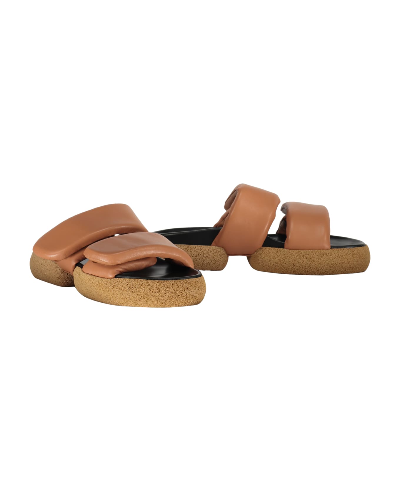 Dries Van Noten Leather And Rubber Slides - Beige