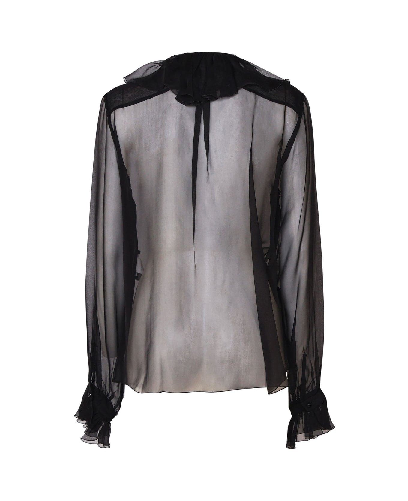 Dolce & Gabbana Ruffle Collar Chiffon Blouse - Nero