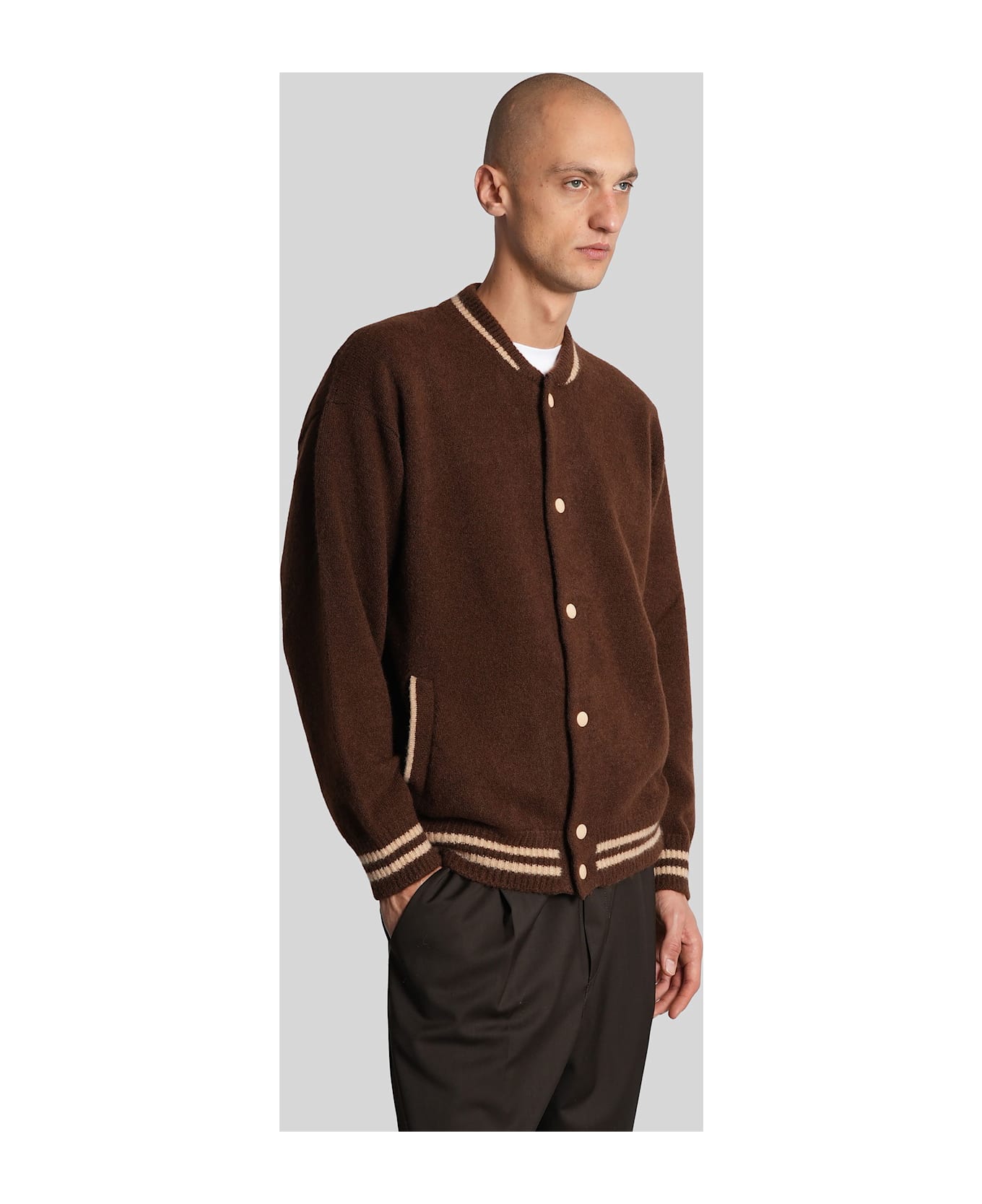 Laneus Bomber Jacket In Brown Cashmere - brown