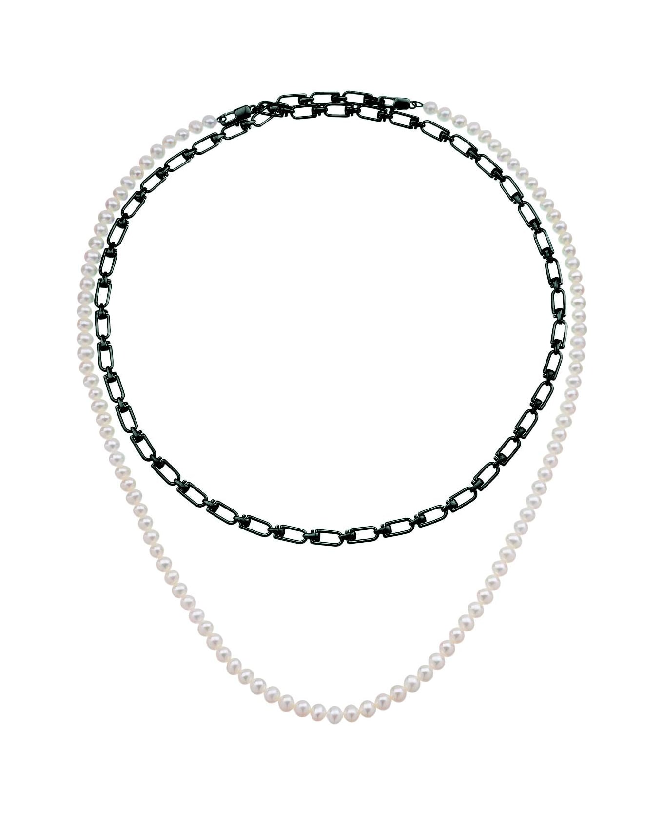EÉRA 'reine' Double Necklace With Pearls - SILVER BLACK (White)