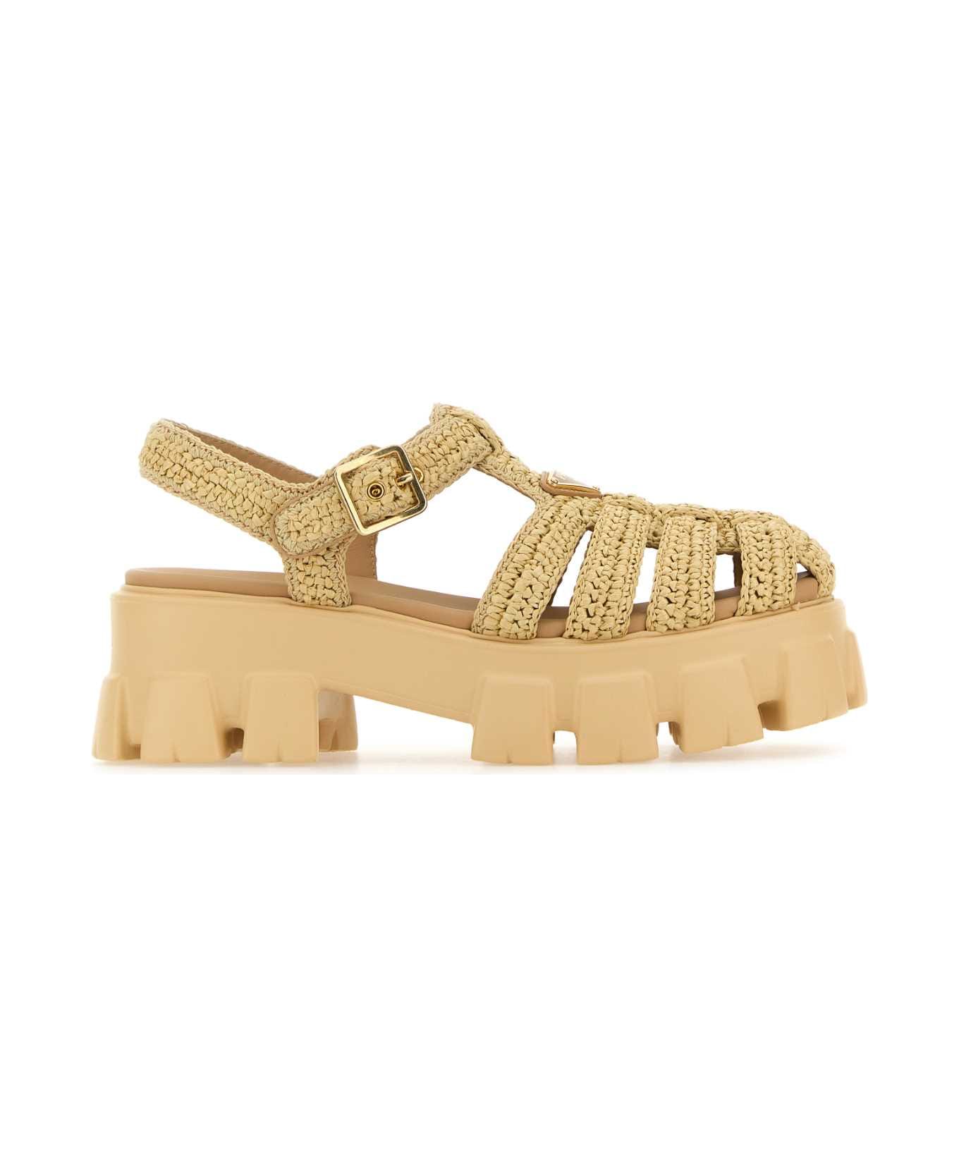 Prada Raffia Monolith Sandals - NATURALE