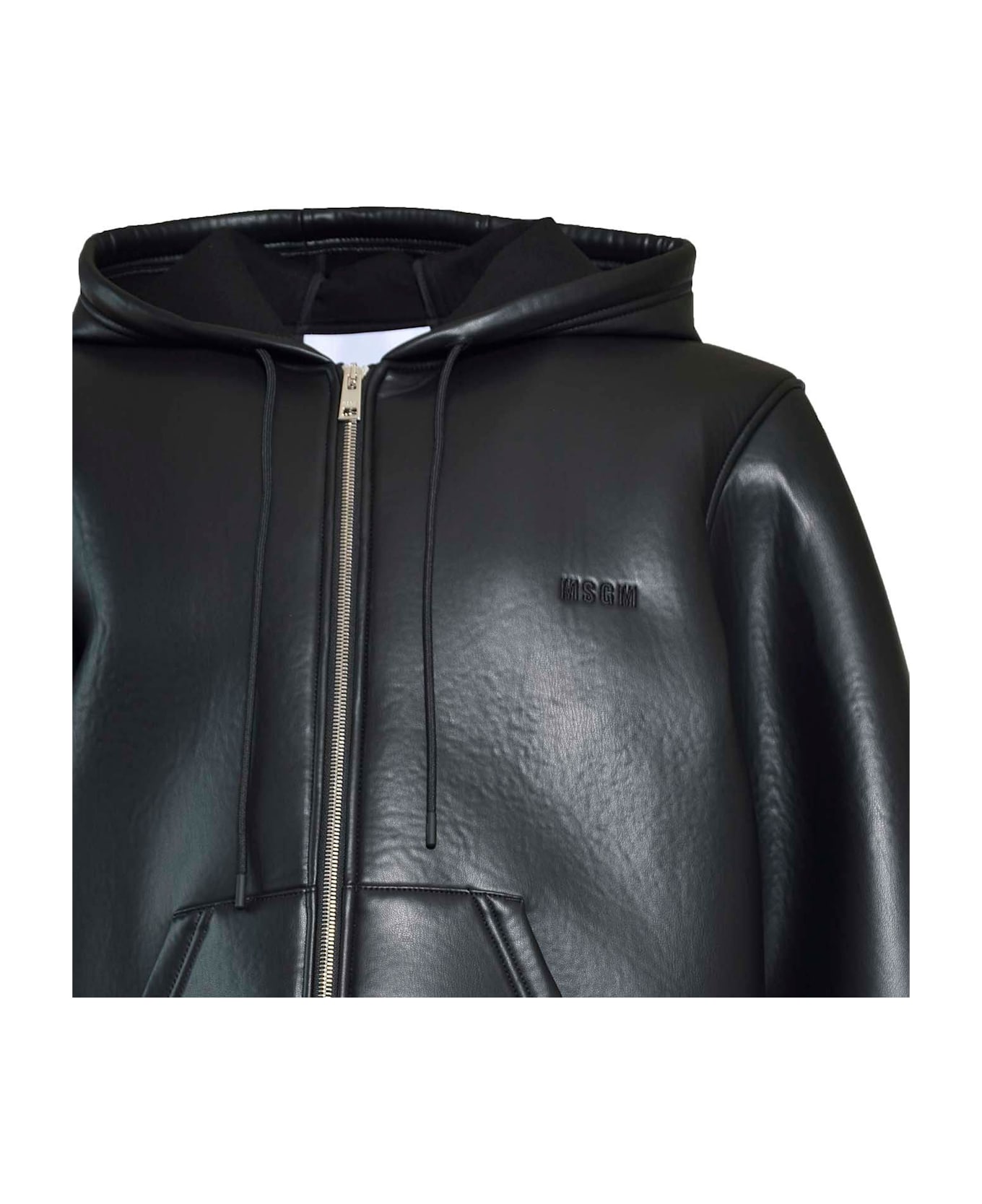 MSGM Logo Embroidered Zip-up Jacket - Black