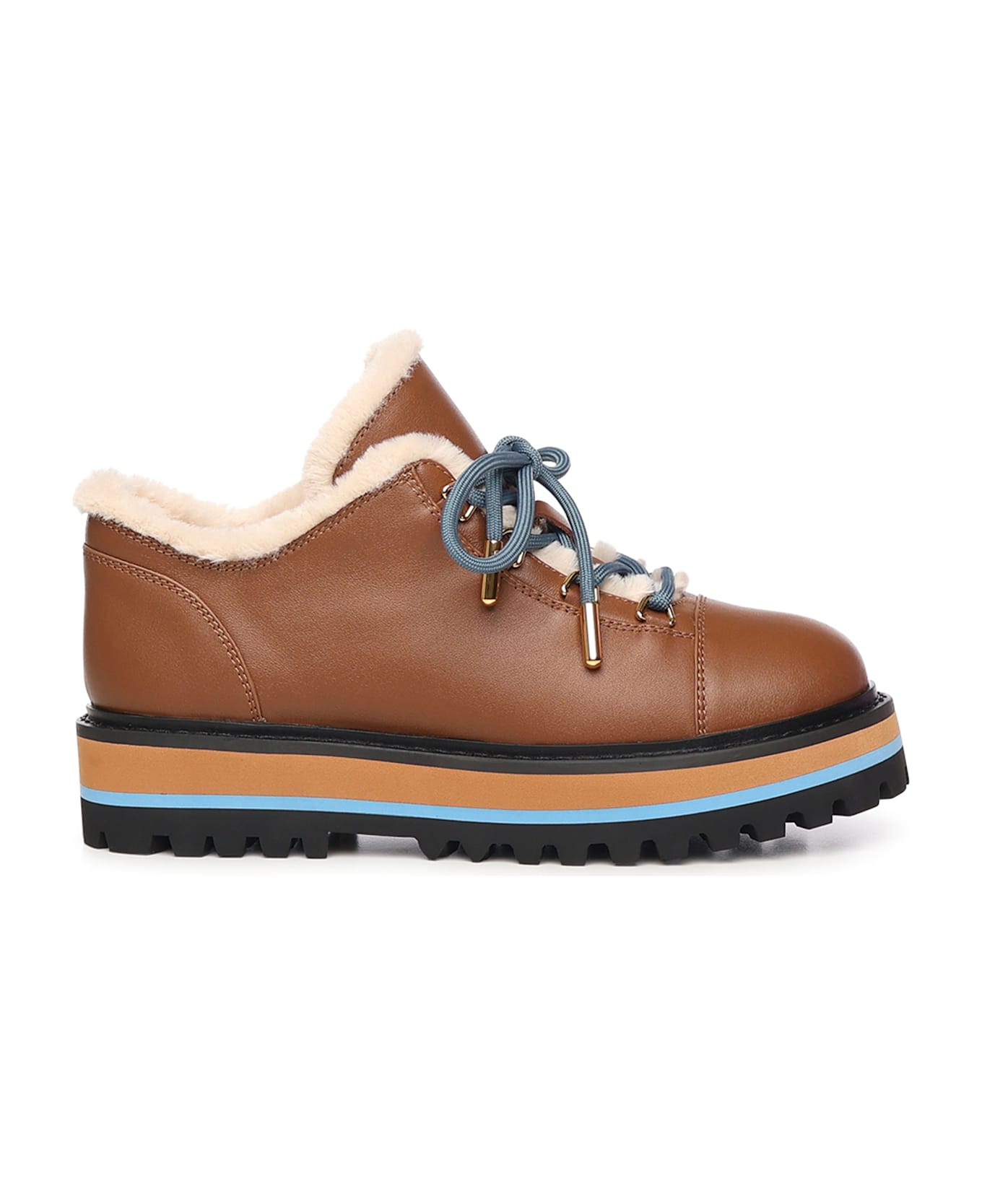 Coccinelle Leather And Faux Fur Desert Boot - Cognac/Natural