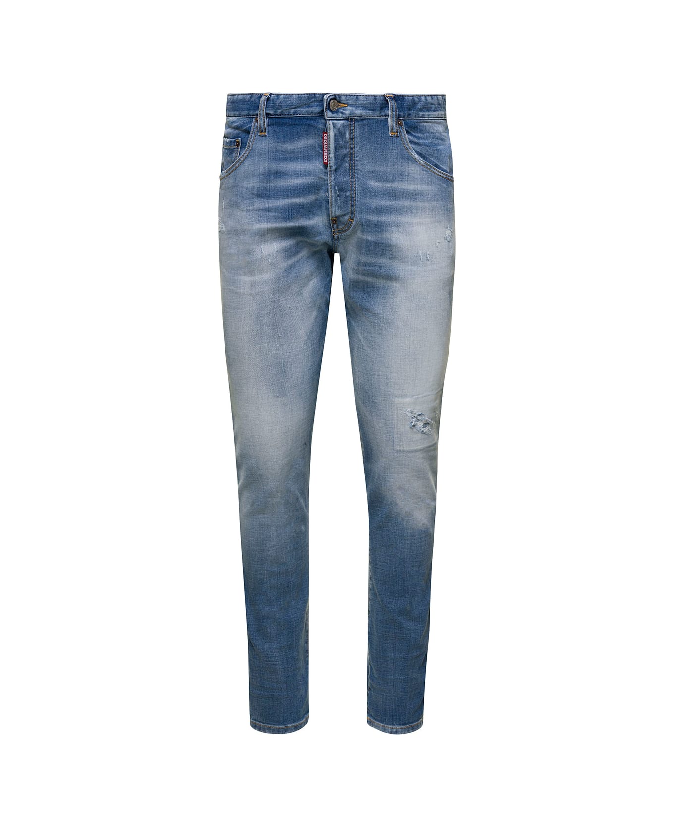 Dsquared2 'skater' Light Blue 5-pocket Style Jeans With Light Wash In Stretch Cotton Denim Man - Blu