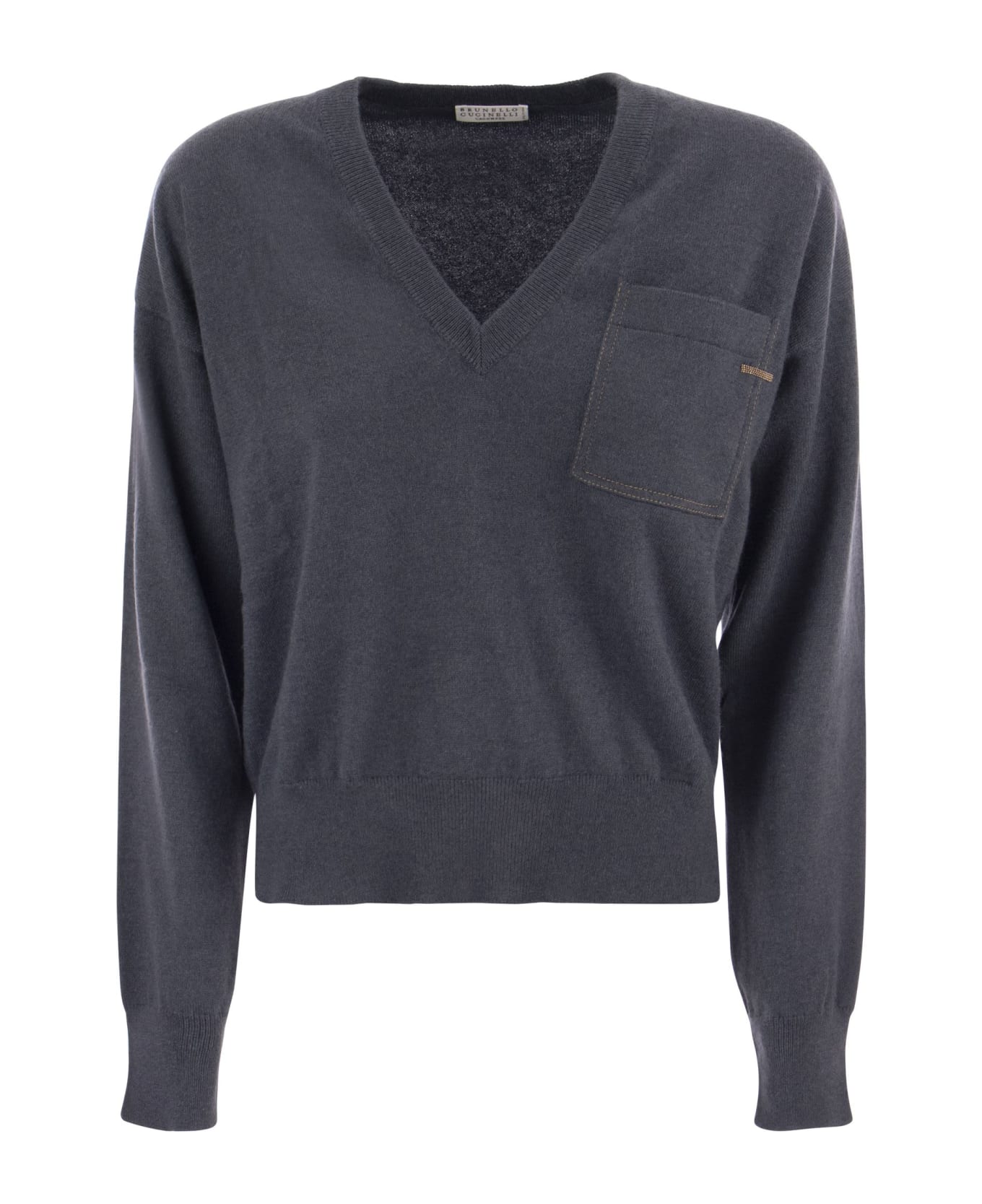 Brunello Cucinelli Cashmere Sweater With Pocket - Dark Blue