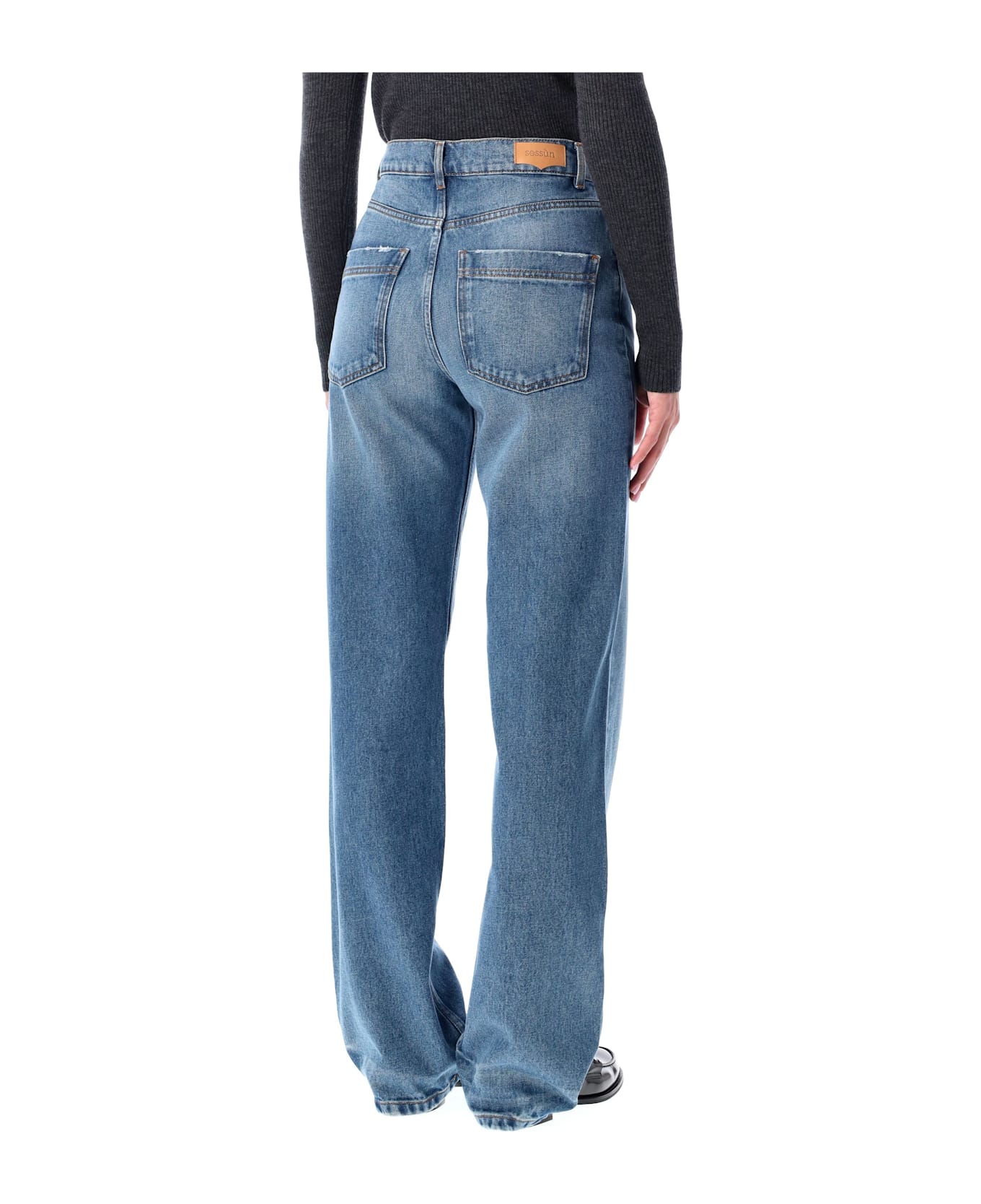 Sessùn Blue Stonewash Straight-leg Jeans With Relaxed Fit - STONE BLUE