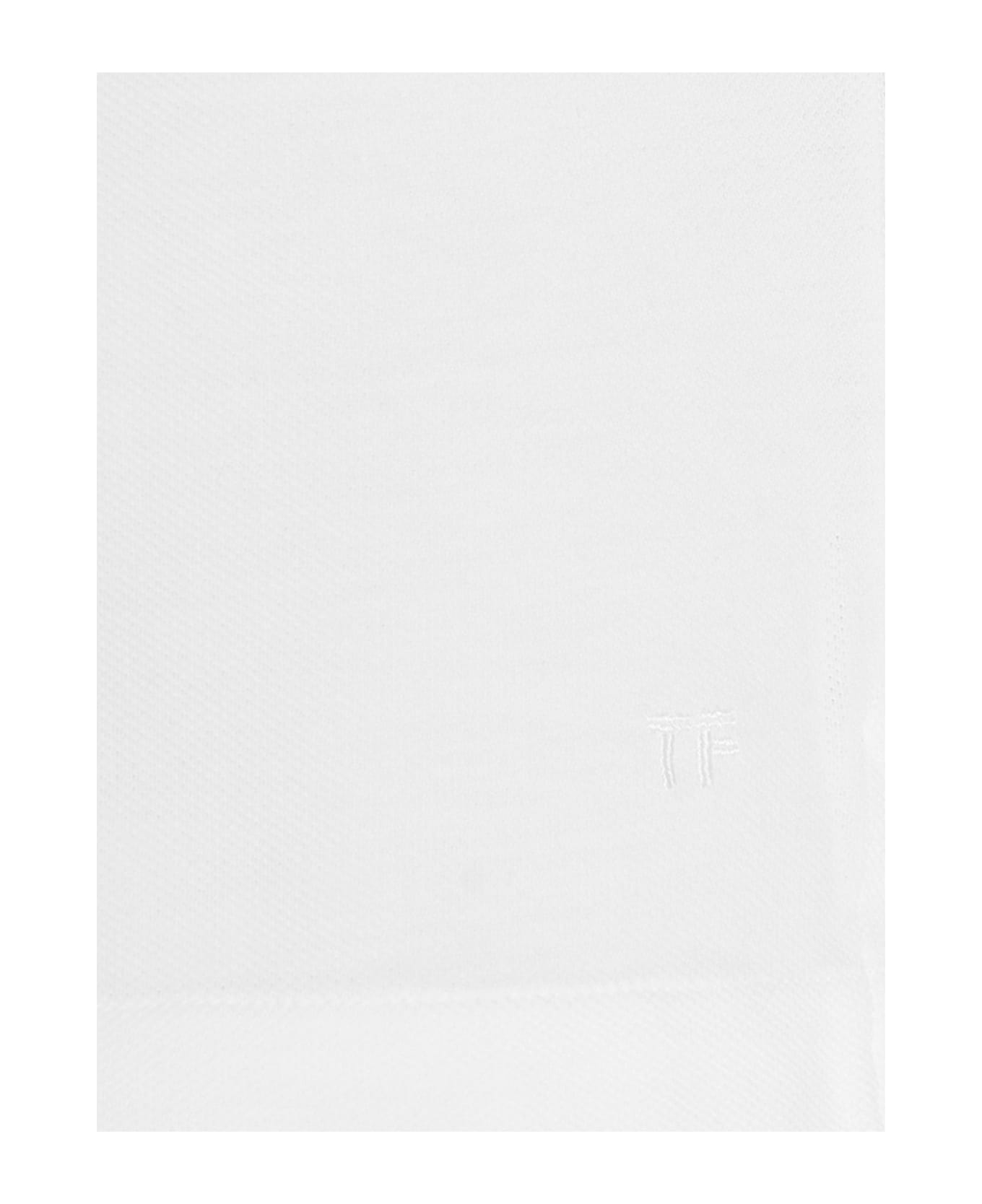 Tom Ford Logo Embroidery Cotton Plain Polo Shirt - White