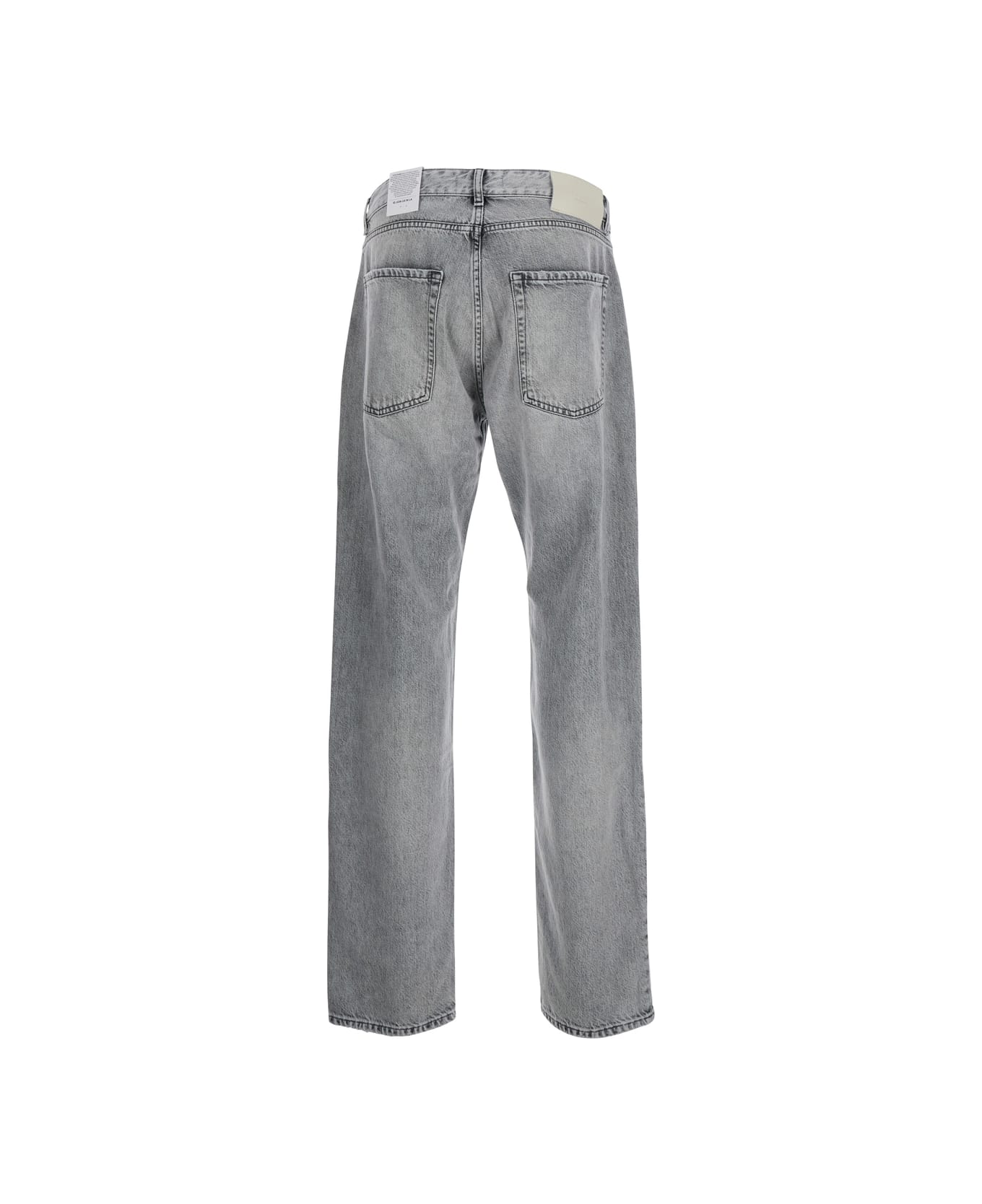 Icon Denim Grey Pants With Belt Loops And Rear Logo Patch In Denim Man - Grey