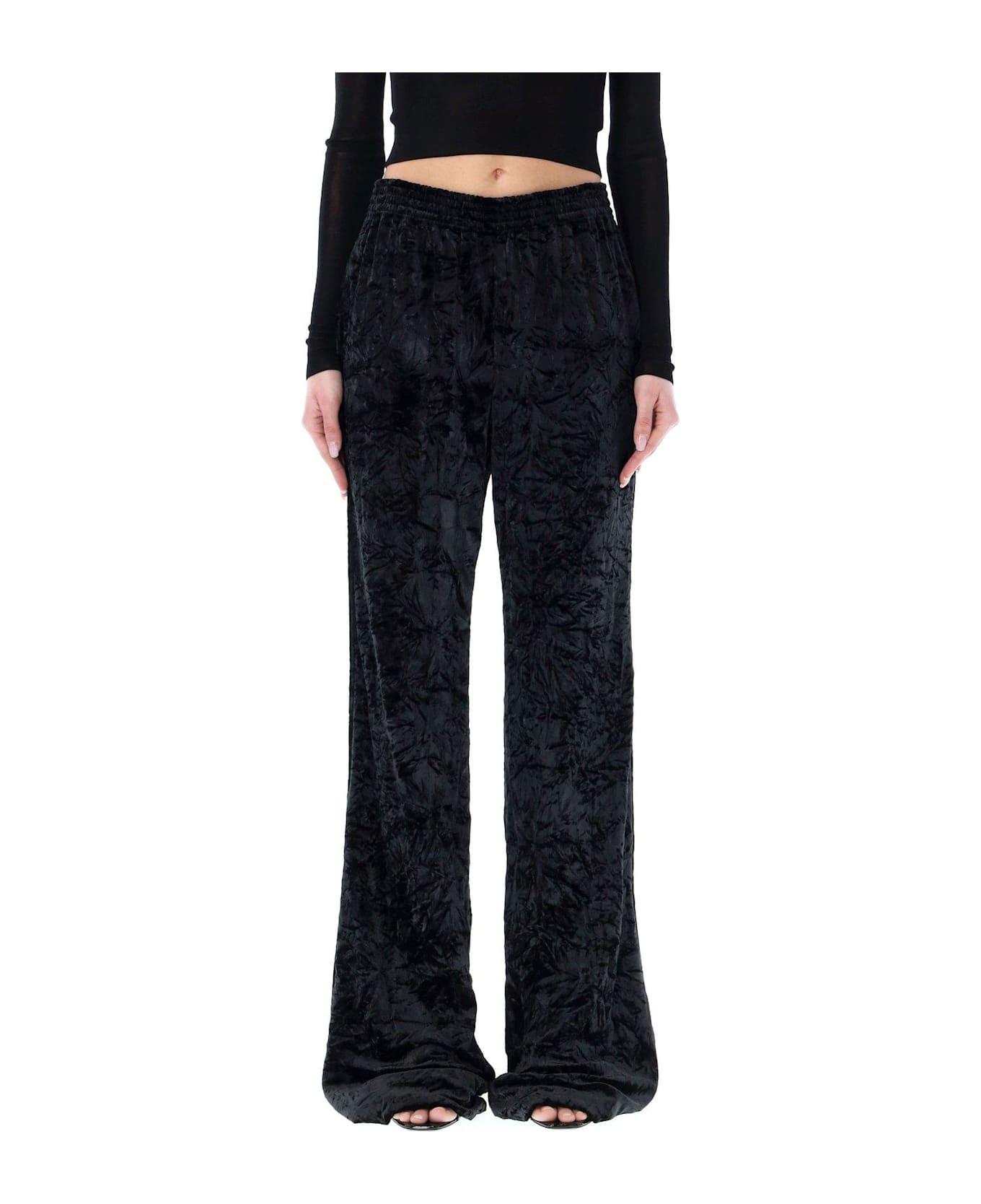 Saint Laurent Wide Leg Velvet Trousers - BLACK