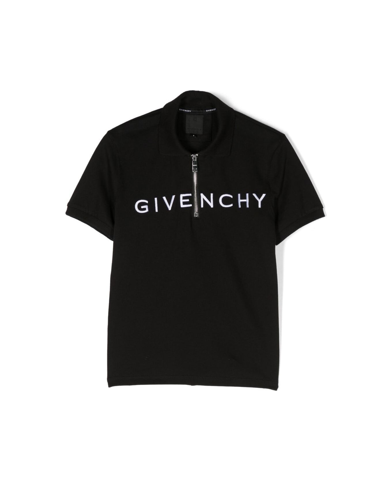 Givenchy Black Polo T-shirt With Embroidered Logo In Cotton Boy - Black
