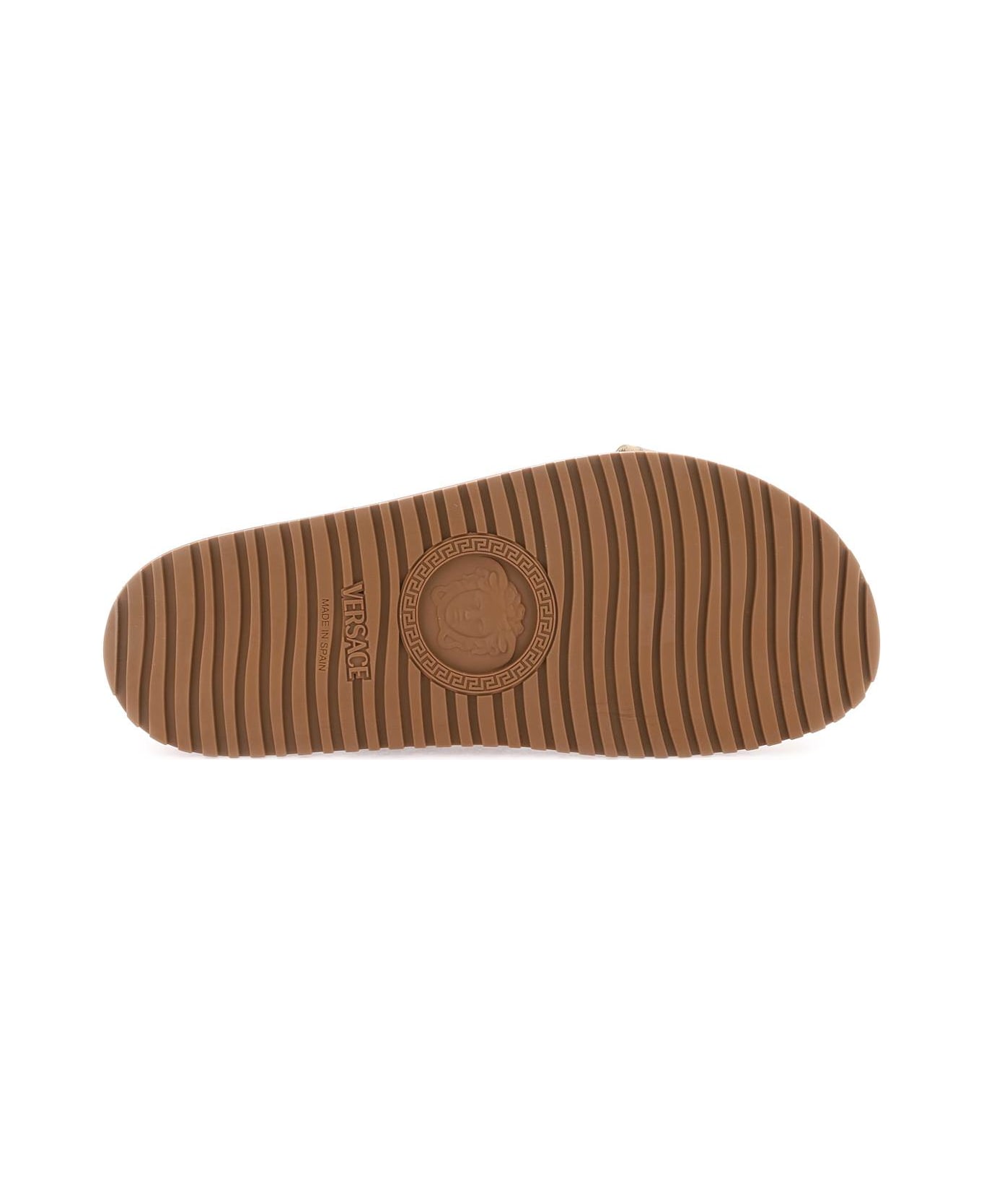 Versace Brown Leather Blend Slippers - Brown