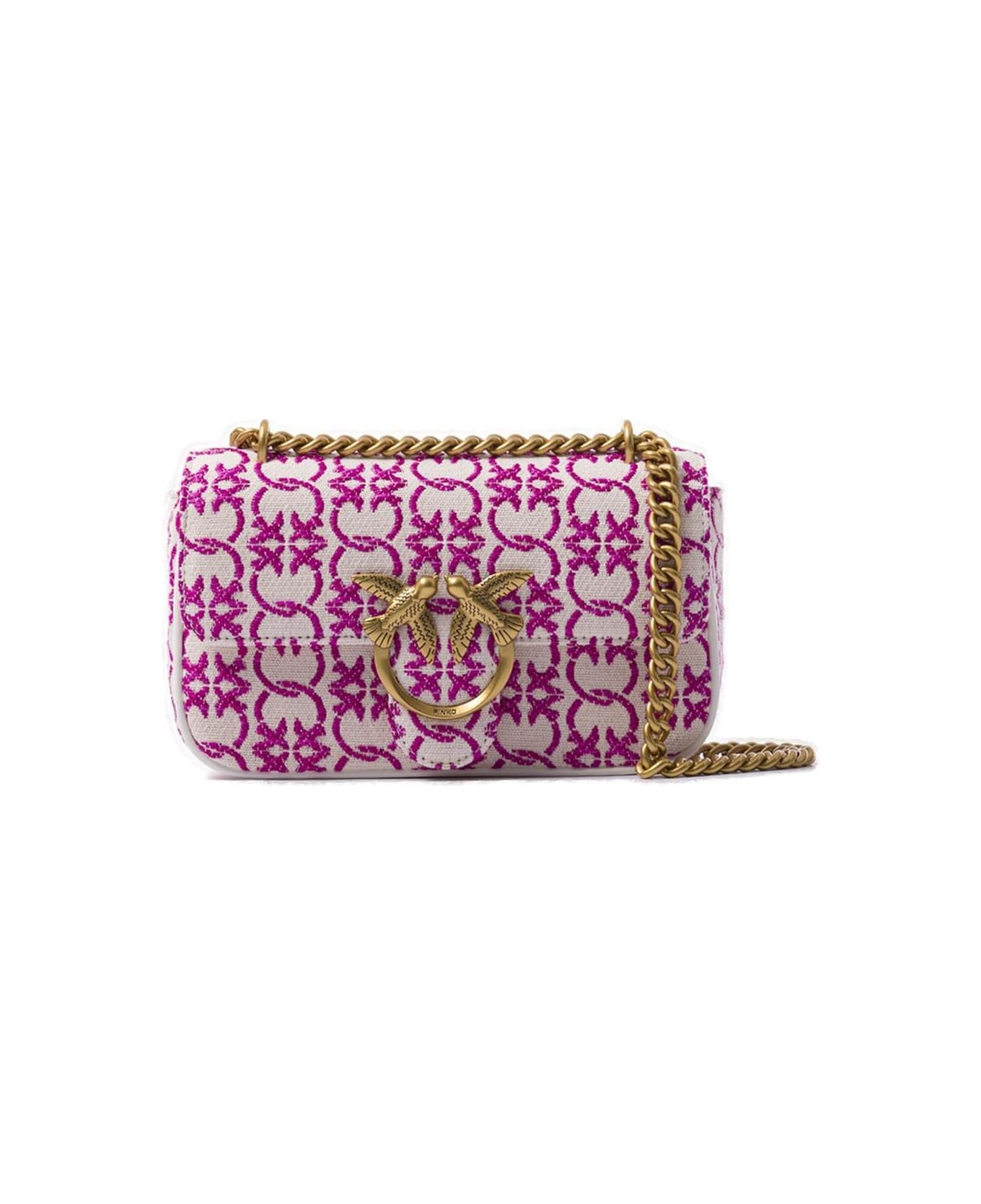 Pinko Love One Logo Jacquard Mini Shoulder Bag Pinko - Beige/rosa-antique gold ショルダーバッグ