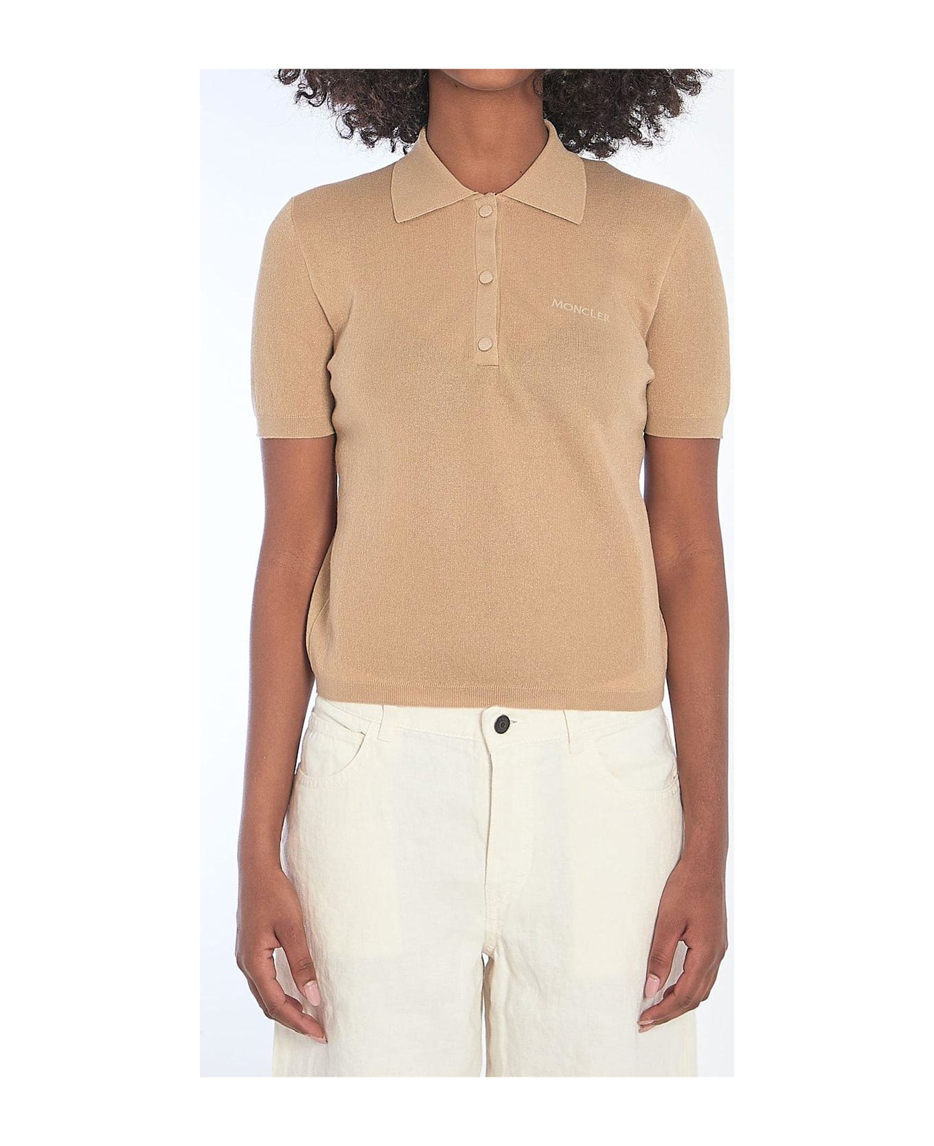 Moncler Logo Embroidered Polo Shirt - OPEN BROWN