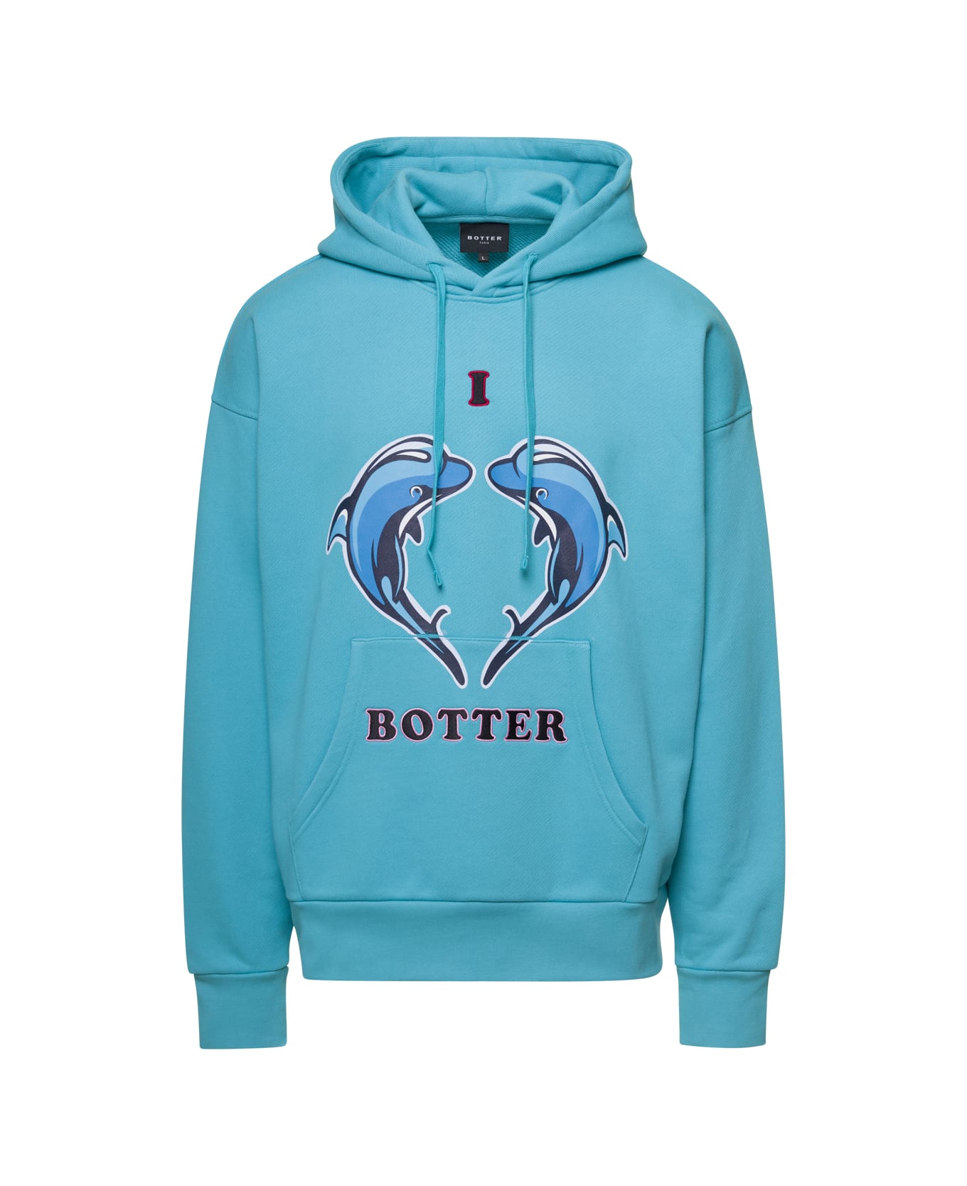 Botter 'i Love Botter - Dolphins' Light Blue Hoodie In Organic Cotton Man Botter - Light blue