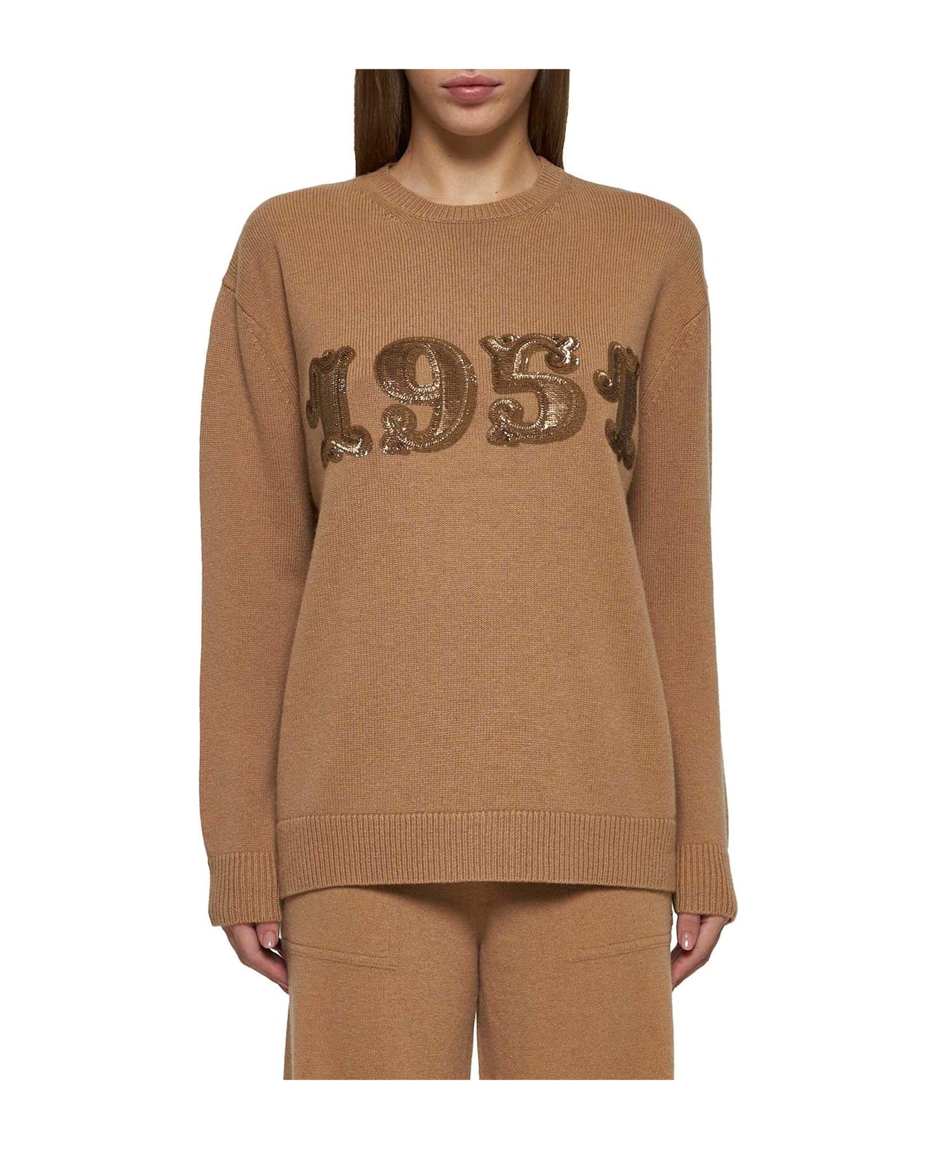 Max Mara Plata Logo Embellished Crewneck Jumper - Brown