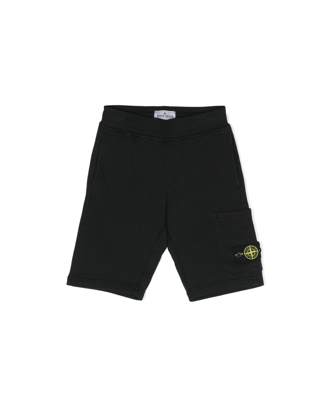 Stone Island Junior Black Sports Shorts With Logo - Nero
