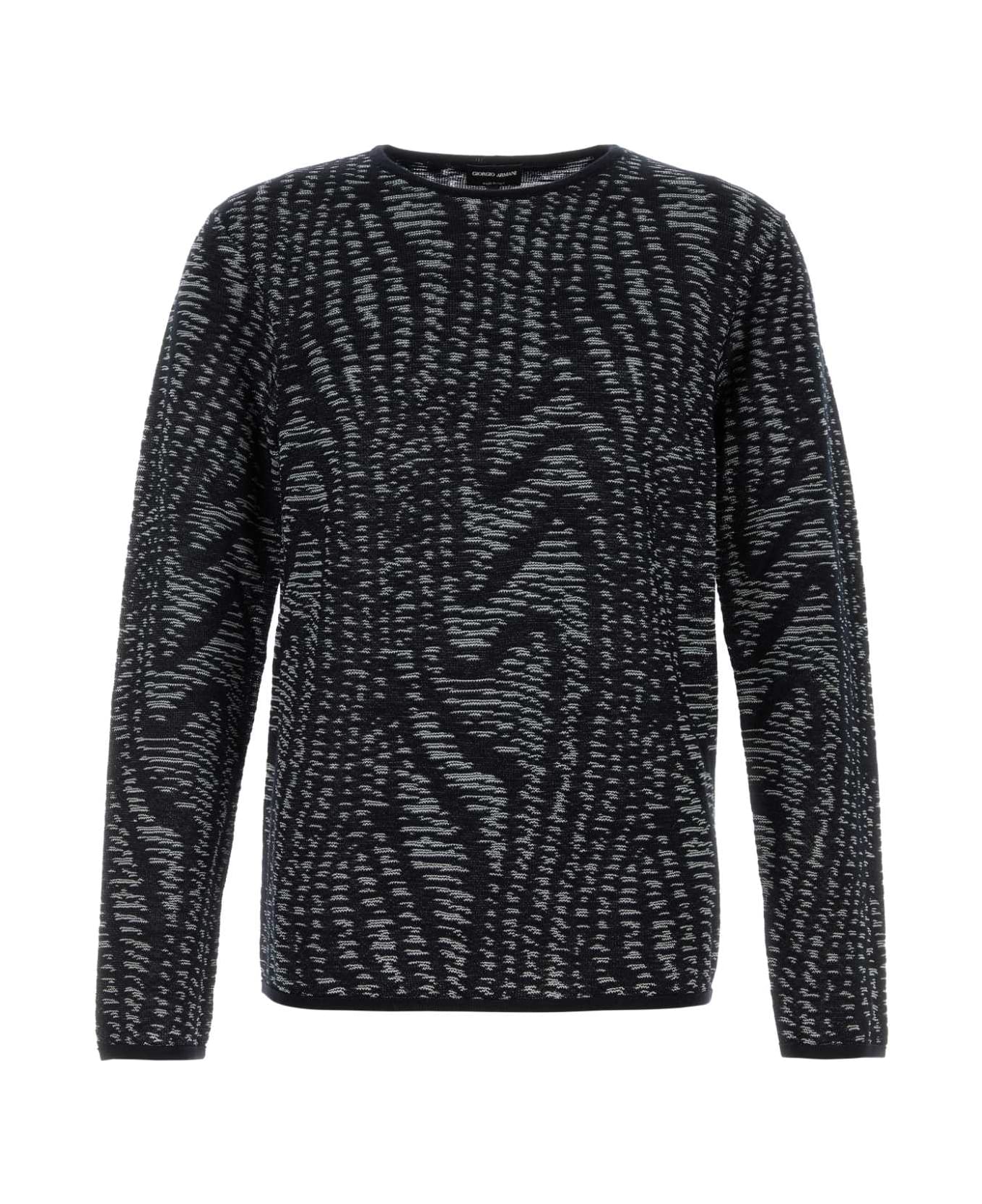 Giorgio Armani Embroidered Jacquard Sweater - BLUBIANCO