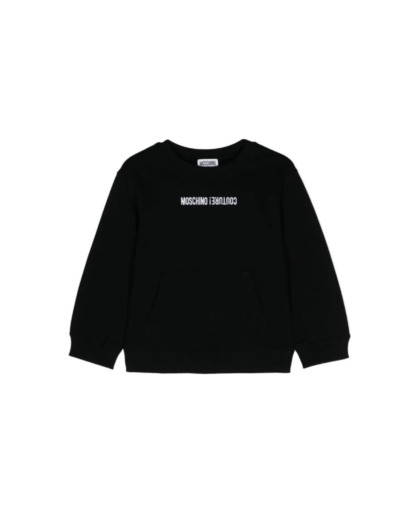 Moschino Black Crewneck Sweatshirt With Contrasting Logo Print In Cotton Boy - Black