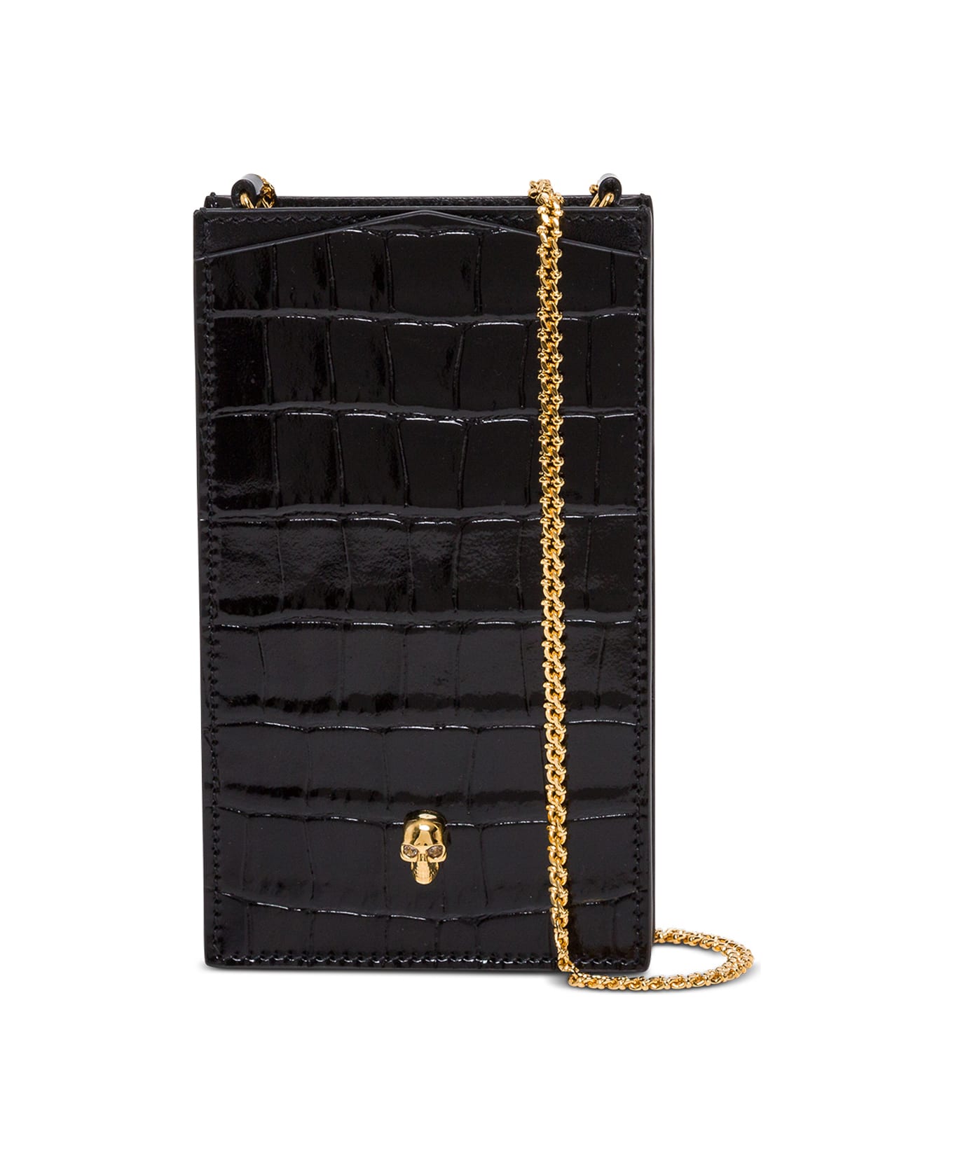 Alexander McQueen Woman's  Black Crocodile Printed Leather  Smartphone Crossbody Bag - Black