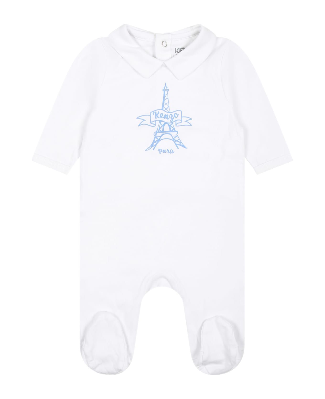 Kenzo Kids Light Blue Set For Baby Boy With Tour Eiffel And Print - Multicolor ボディスーツ＆セットアップ