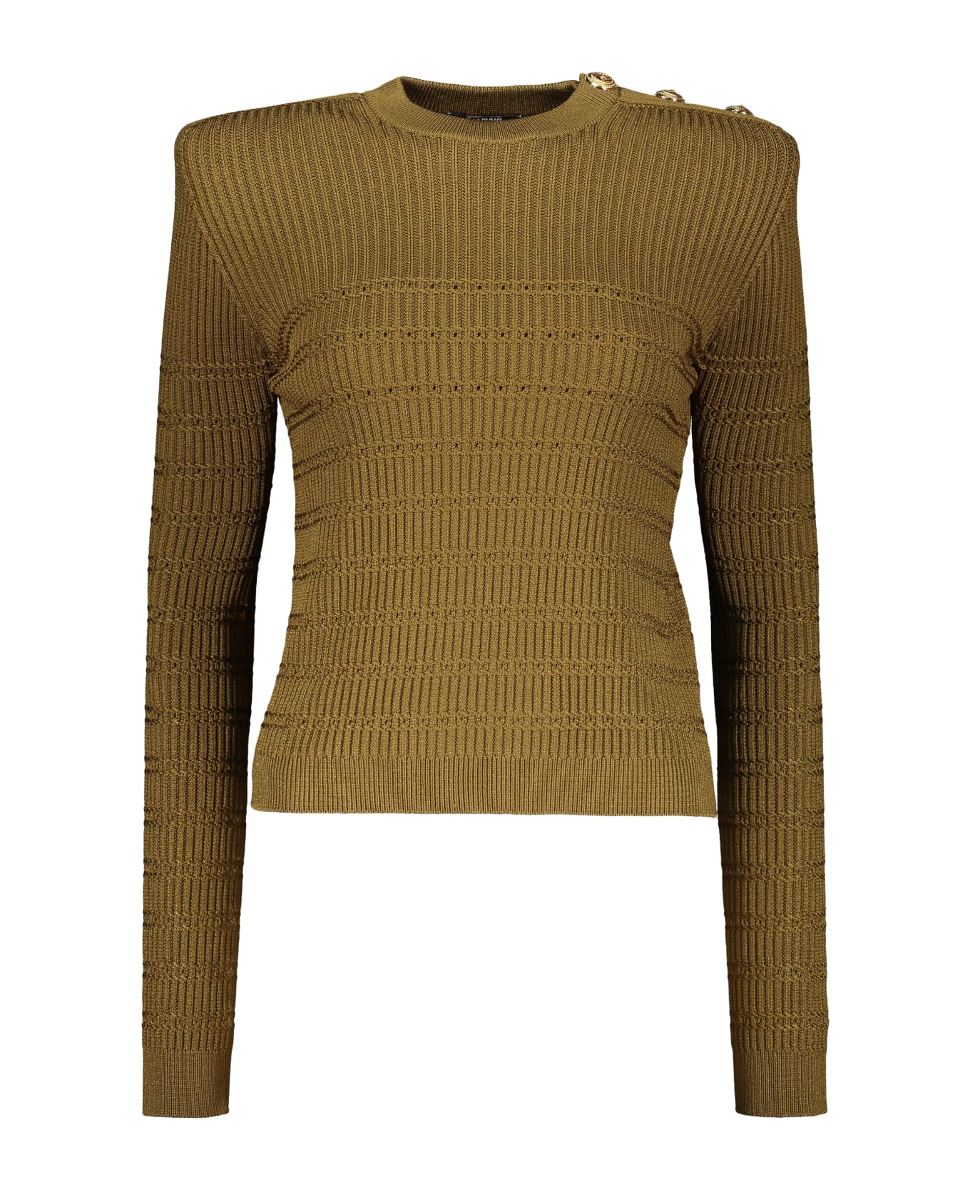 Balmain Long Sleeve Crew-neck Sweater - khaki