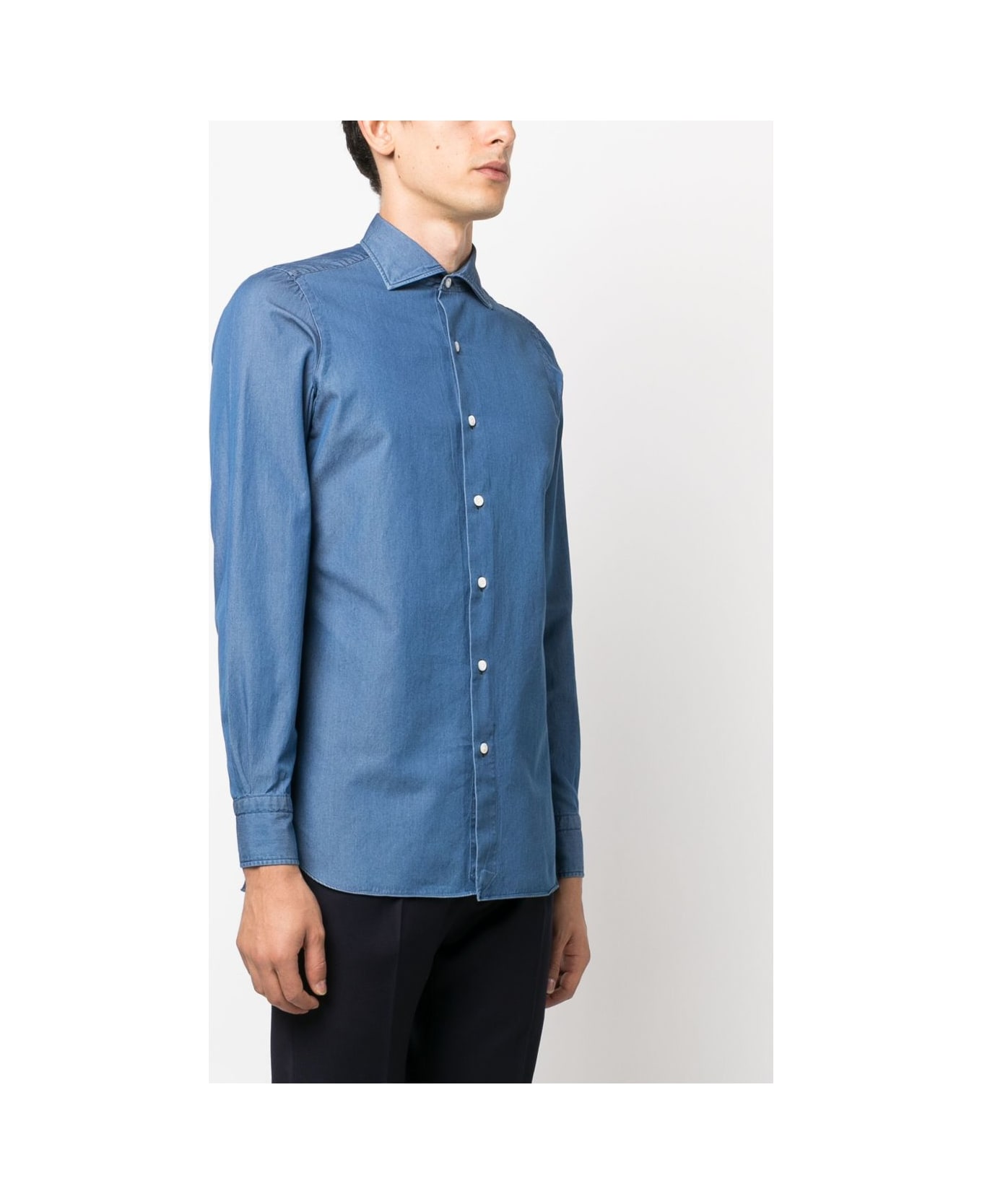 Finamore Napoli Cotton Shirt - Clear Blue