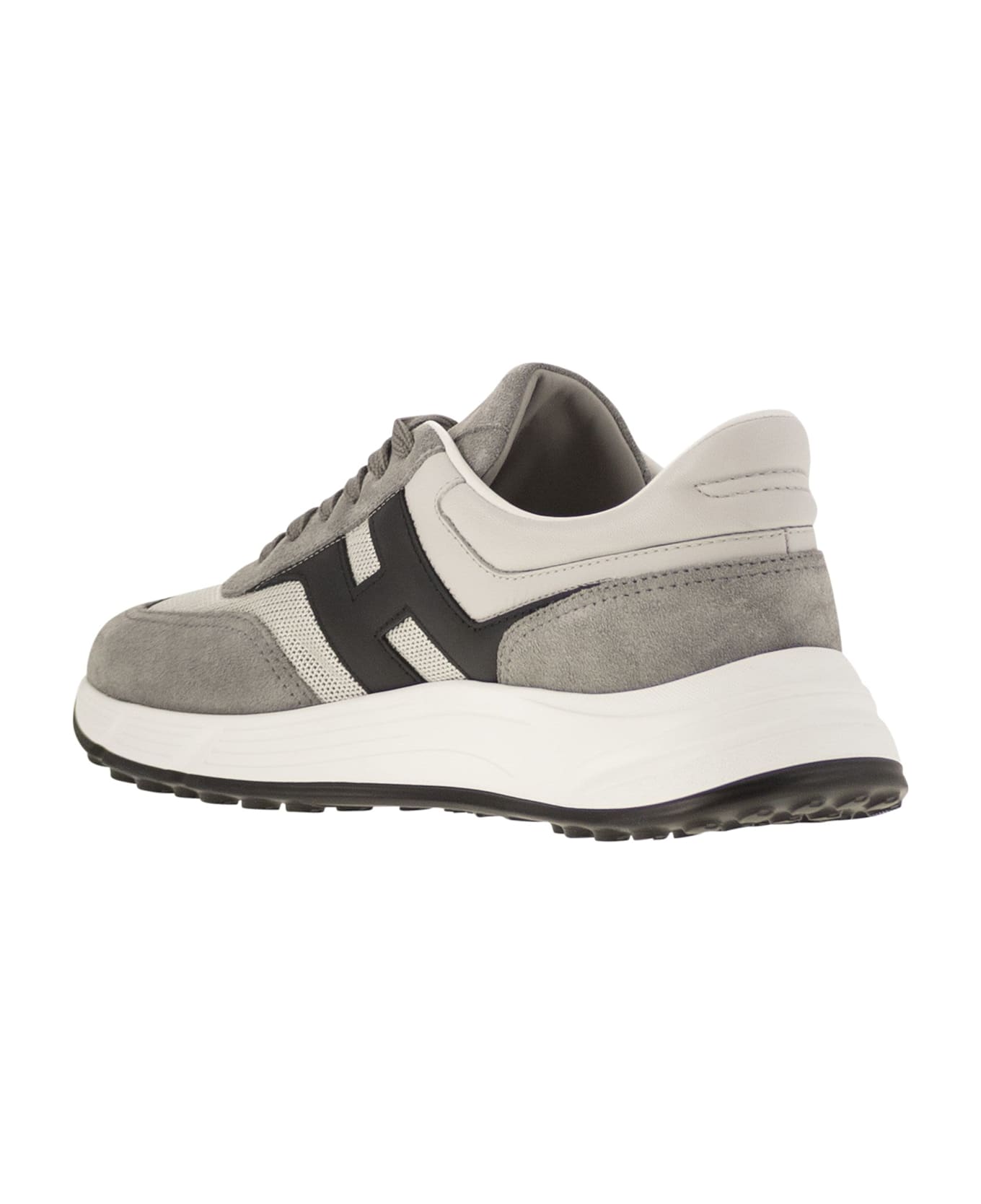 Hogan Hyperlight - Leather And Textile Trainers With Side H - Grey/blue