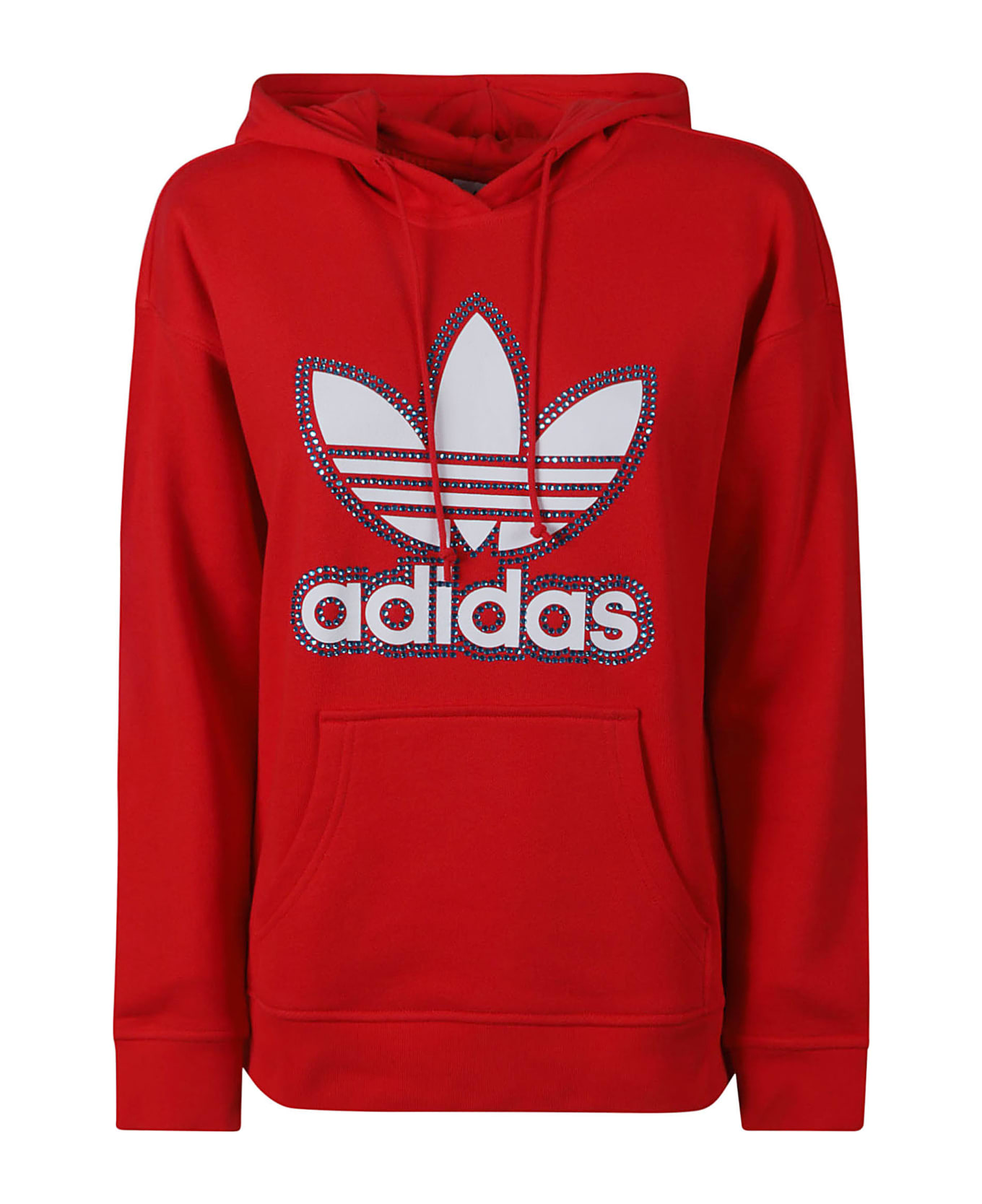 Adidas Logo Embellished Hoodie - Red/Azure フリース