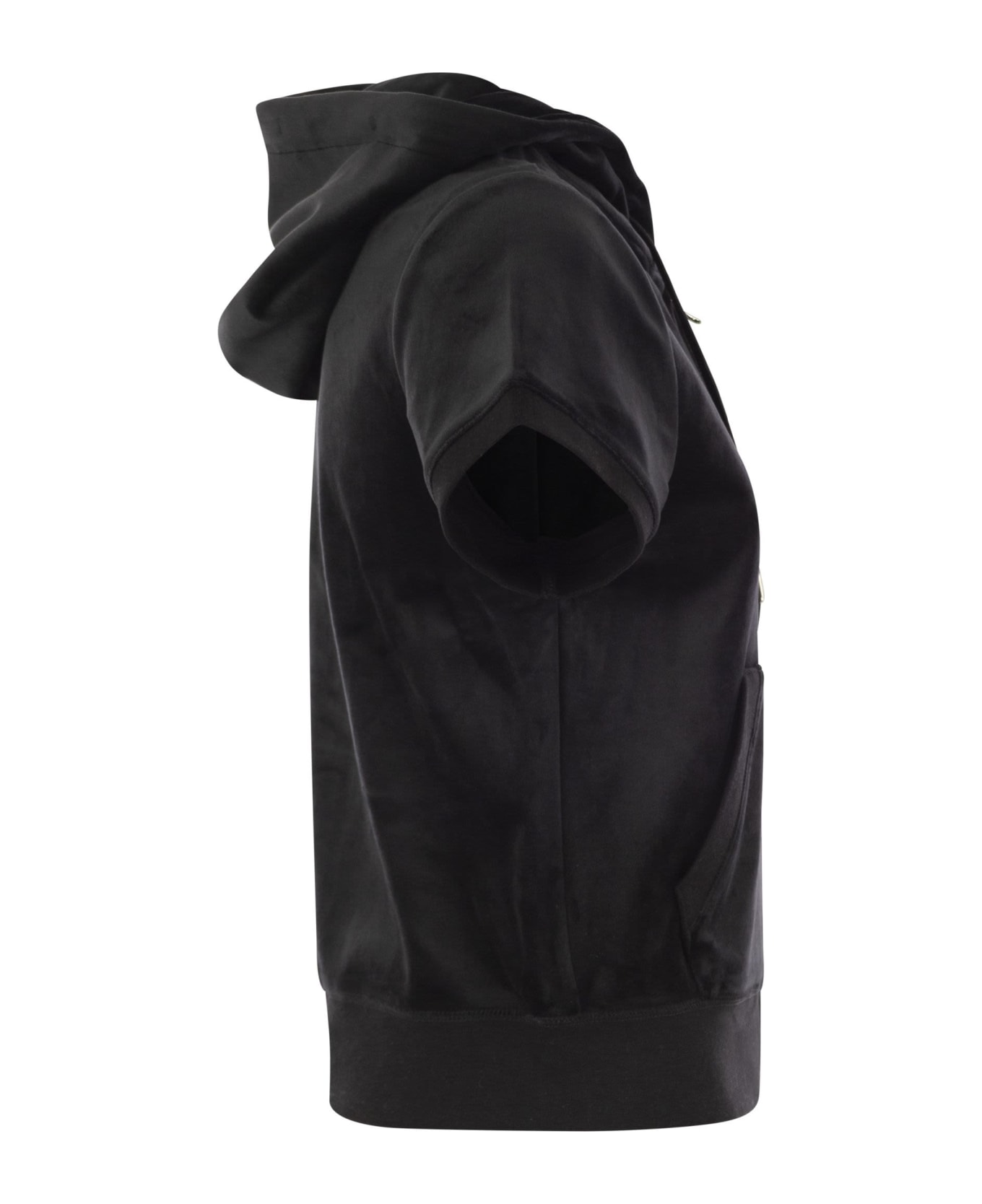Juicy Couture Short-sleeved Velvet Hoodie - Black ニットウェア