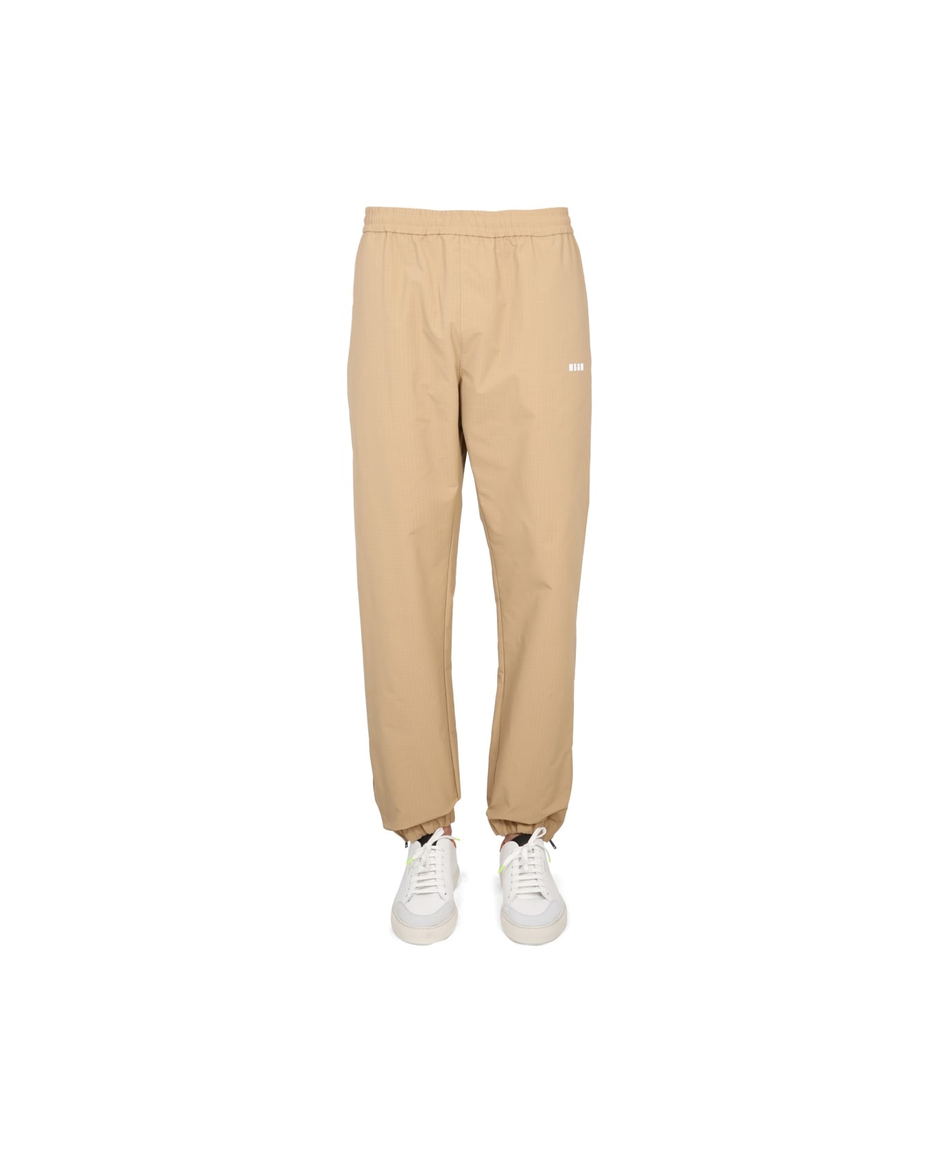 MSGM Pants With Logo - BEIGE