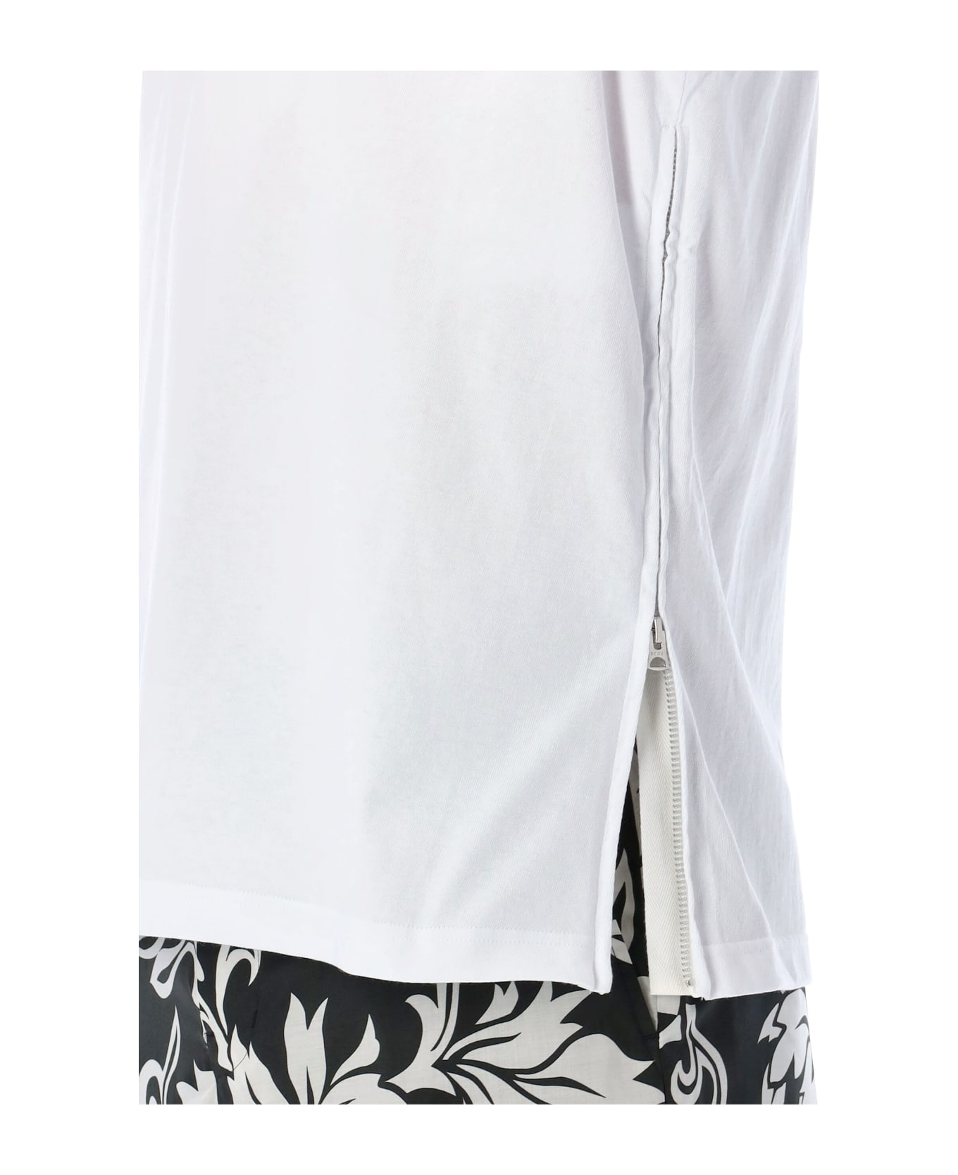Sacai Side Zip Cotton T-shirt - WHITE