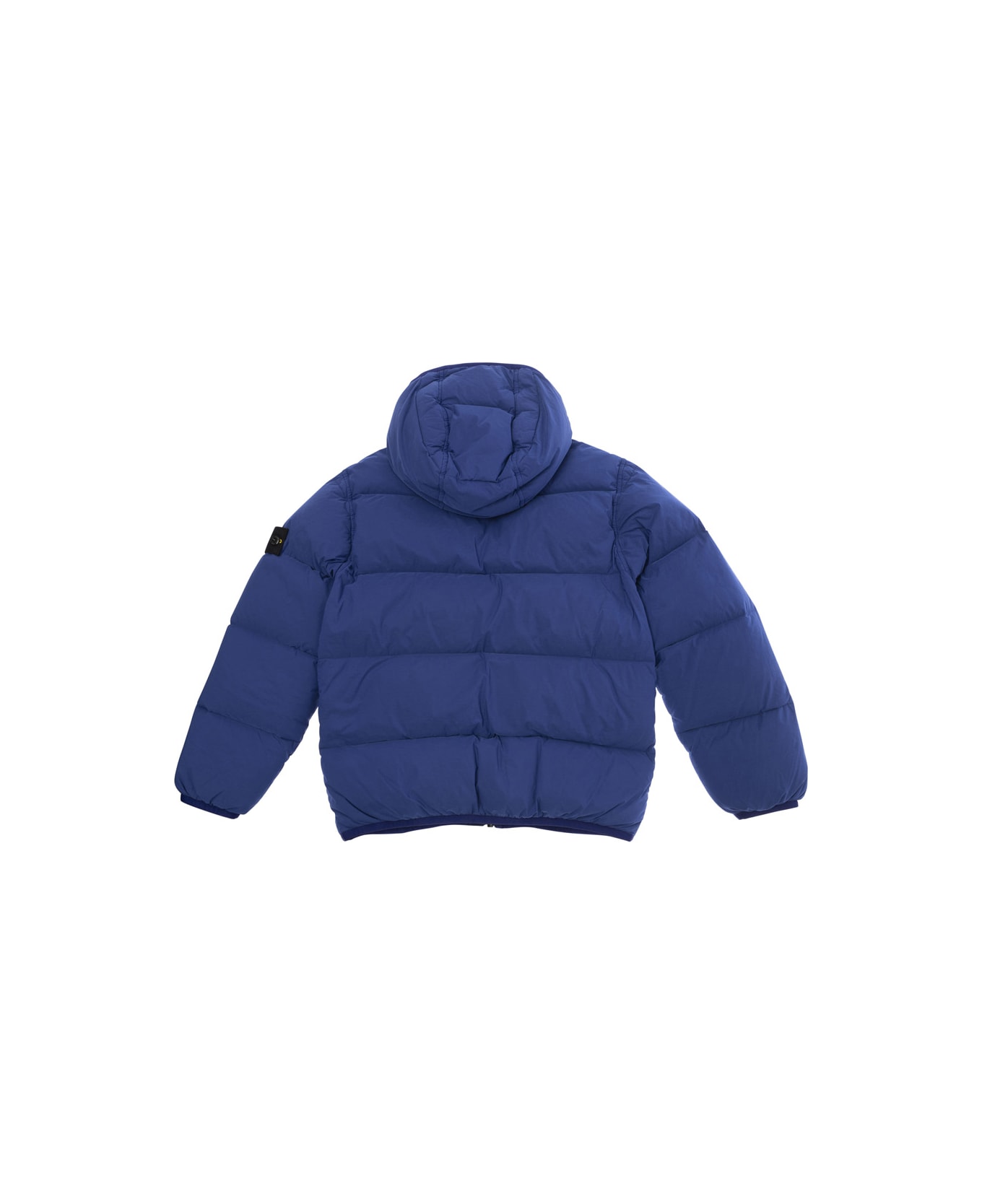 Stone Island Blue Hooded Down Jacket With Logo Patch In Polyamide Boy - BLUE