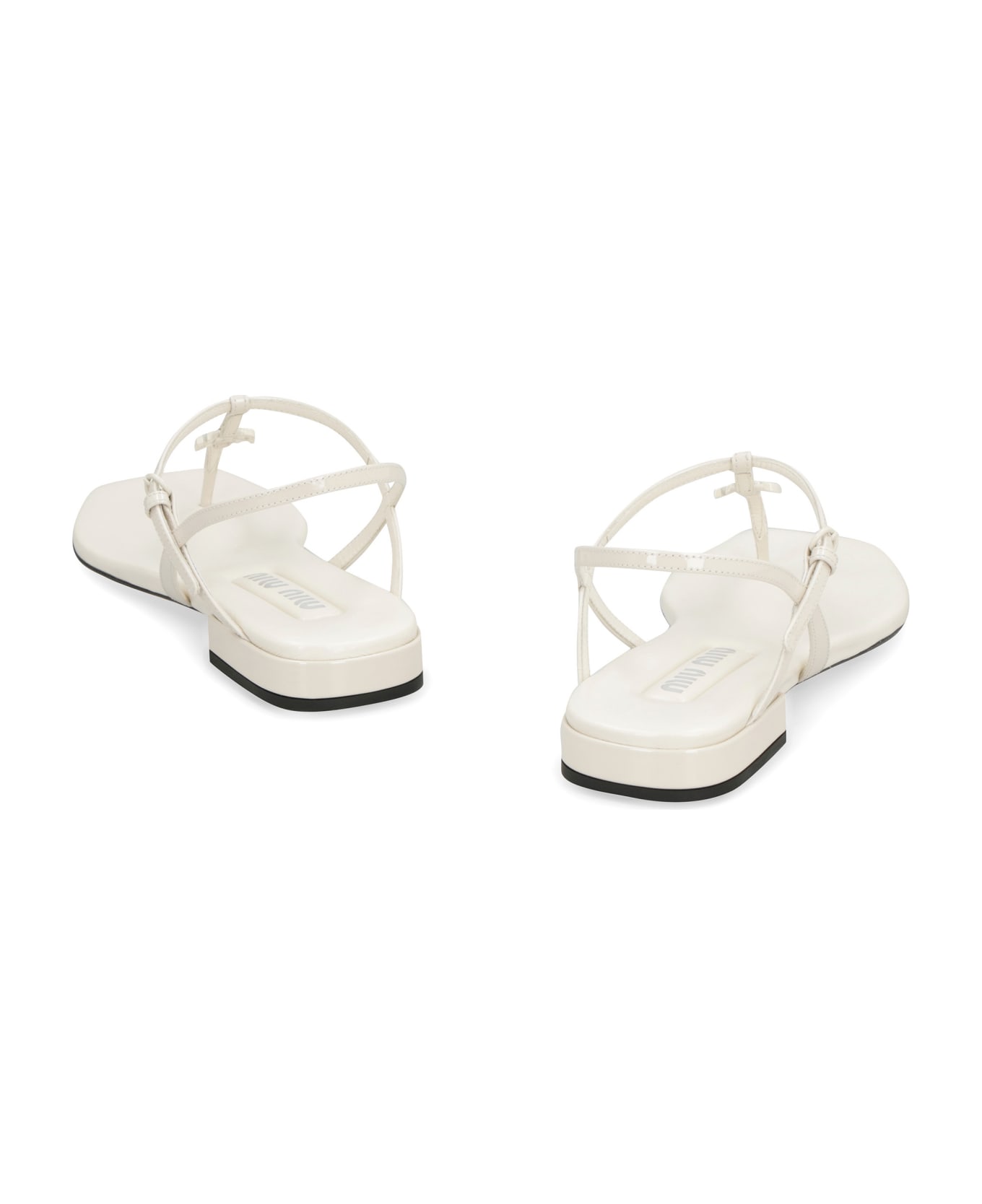 Miu Miu Leather Flat Sandals - White