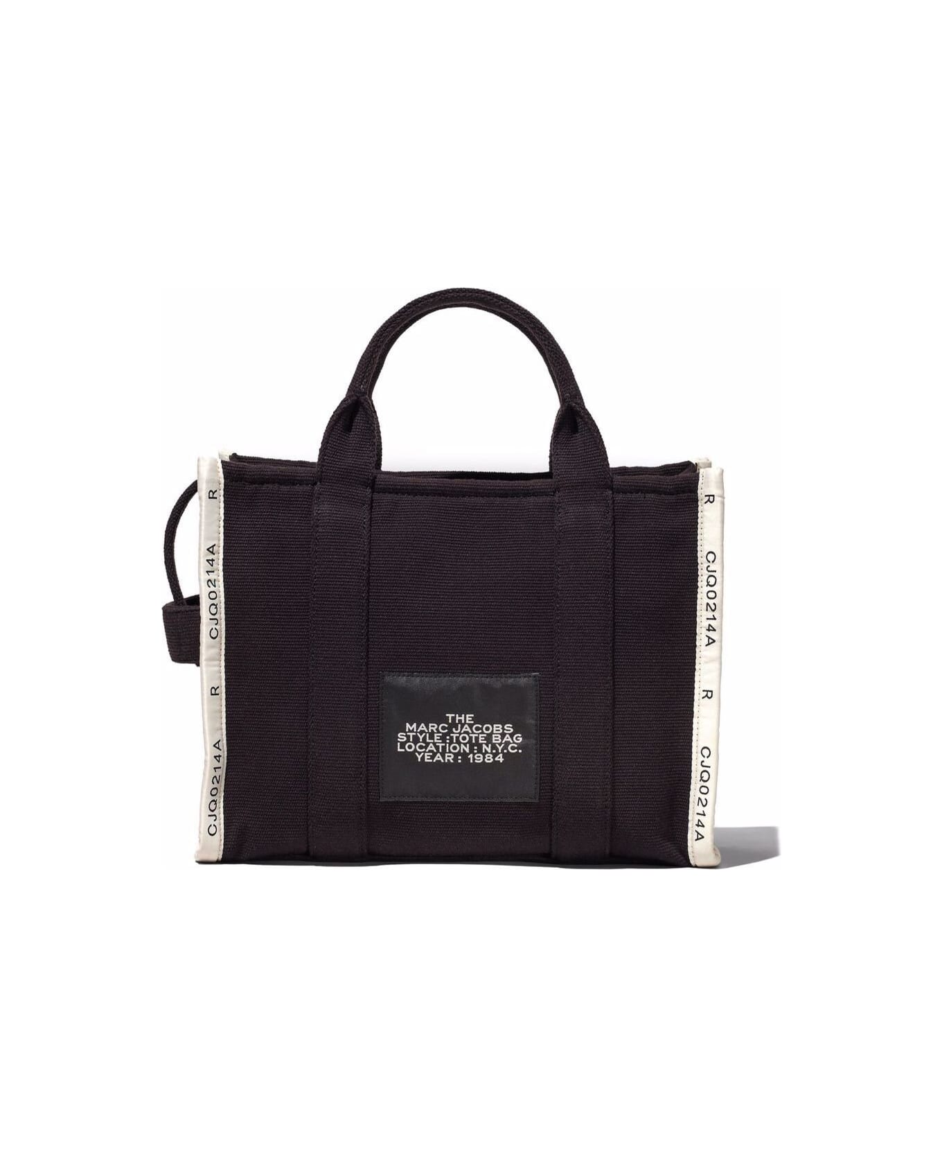 Marc Jacobs 'small Tote' Black Tote With Contrasting Logo Embroidery In Cotton And Polyester Woman Marc Jacobs - Black