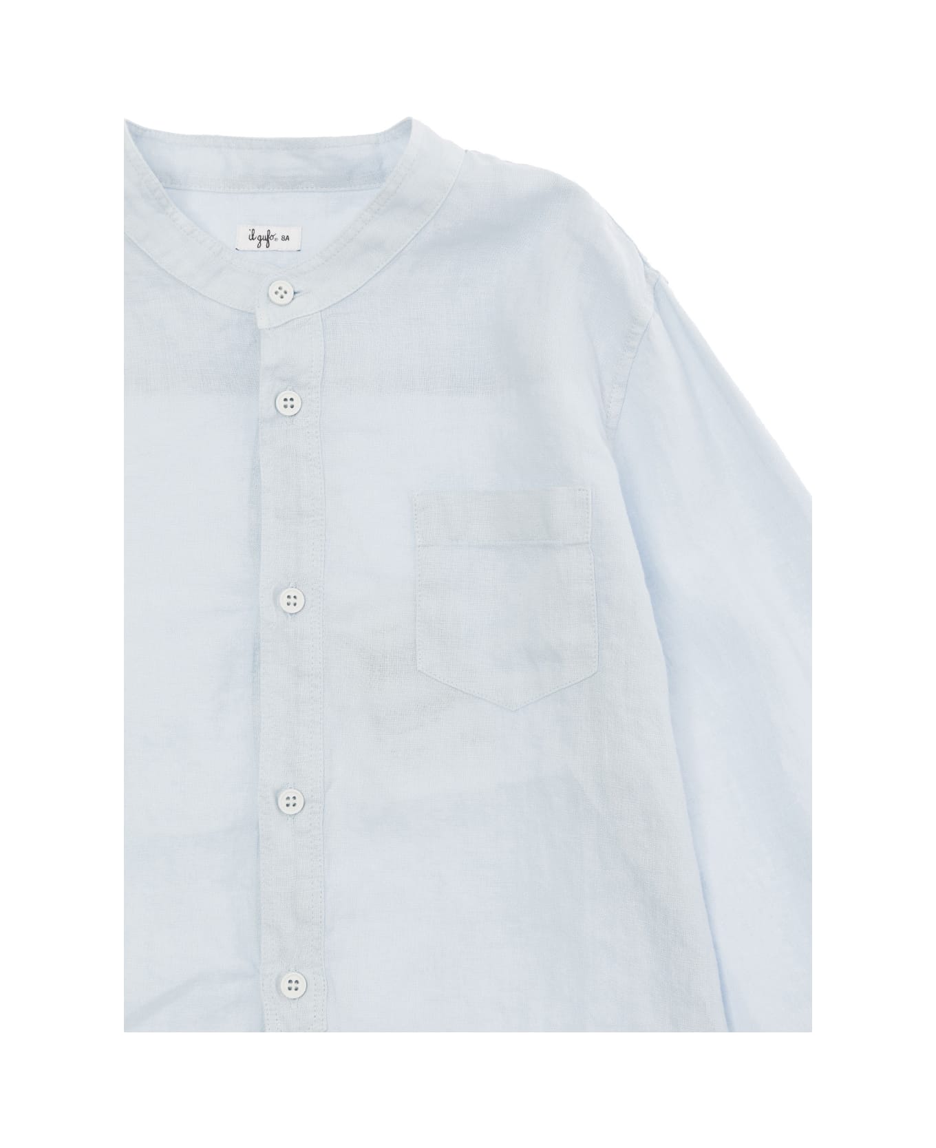 Il Gufo Light Blue Collarless Shirt In Linen Boy - Light blue シャツ