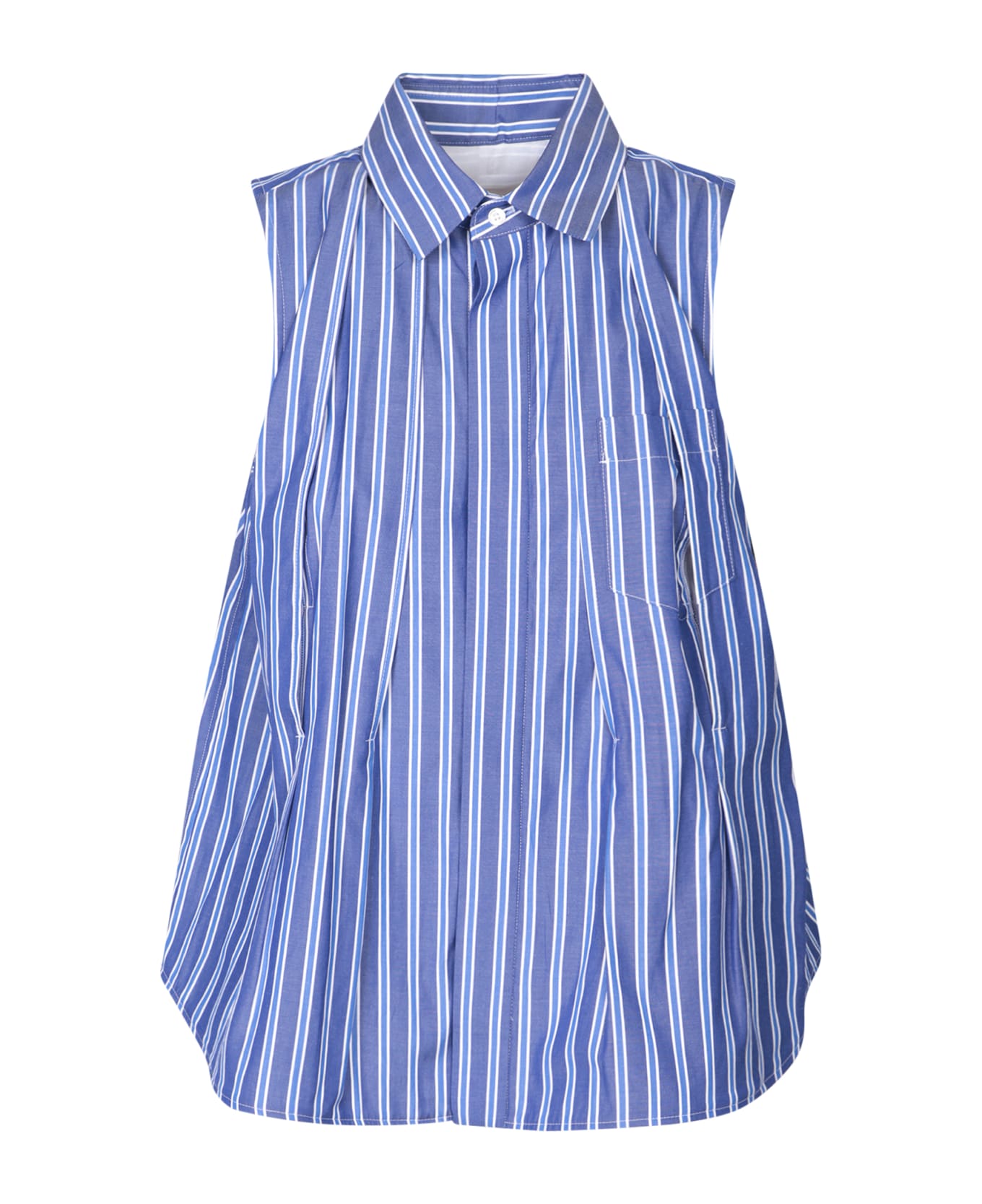 Sacai Sleeveless Shirt In White And Light Blue Stripes - Multi