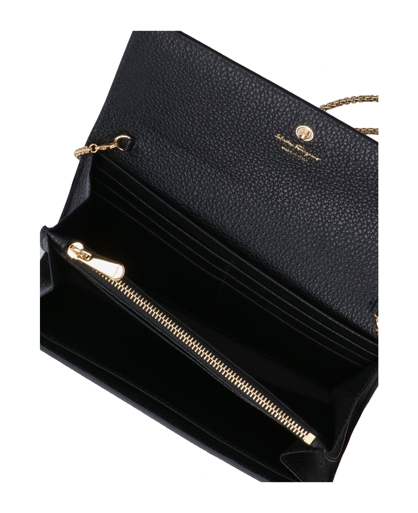 Ferragamo 'gancini' Wallet With Shoulder Strap - Black  