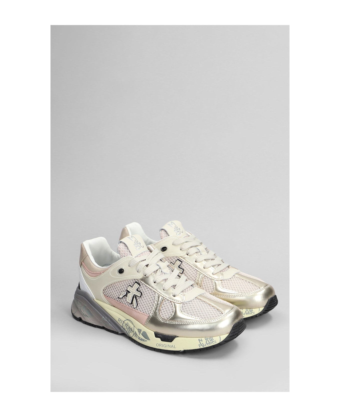 Premiata Mase Sneakers In Platinum Leather And Fabric - platinum