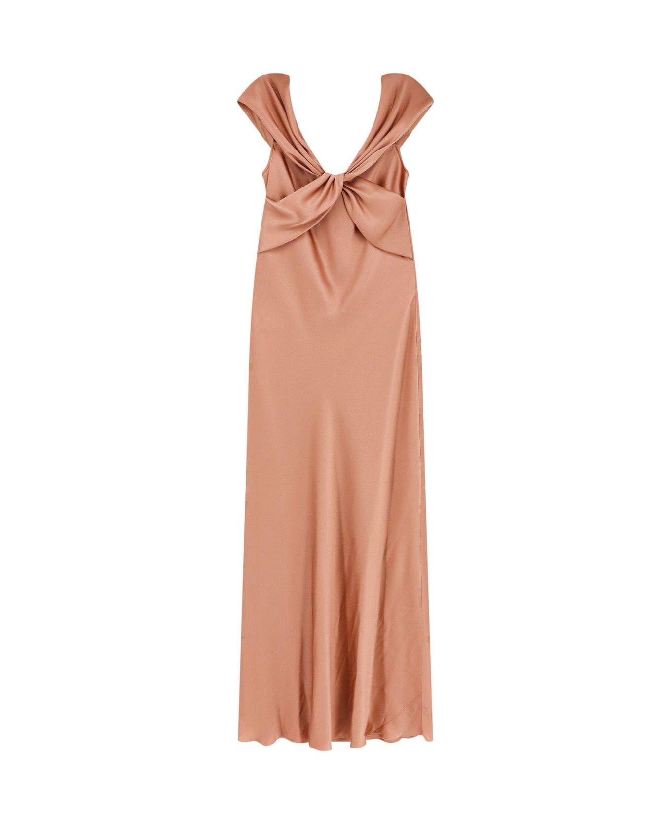 Alberta Ferretti Bow-detailed Straight Hem Maxi Satin Dress - Pink