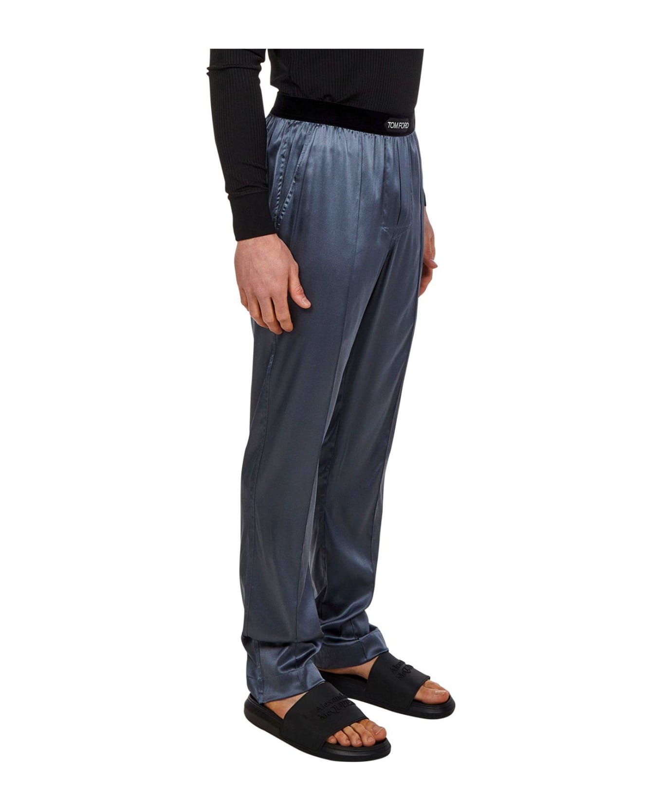 Tom Ford Logo Waist Satin Pajama Trousers - Grey