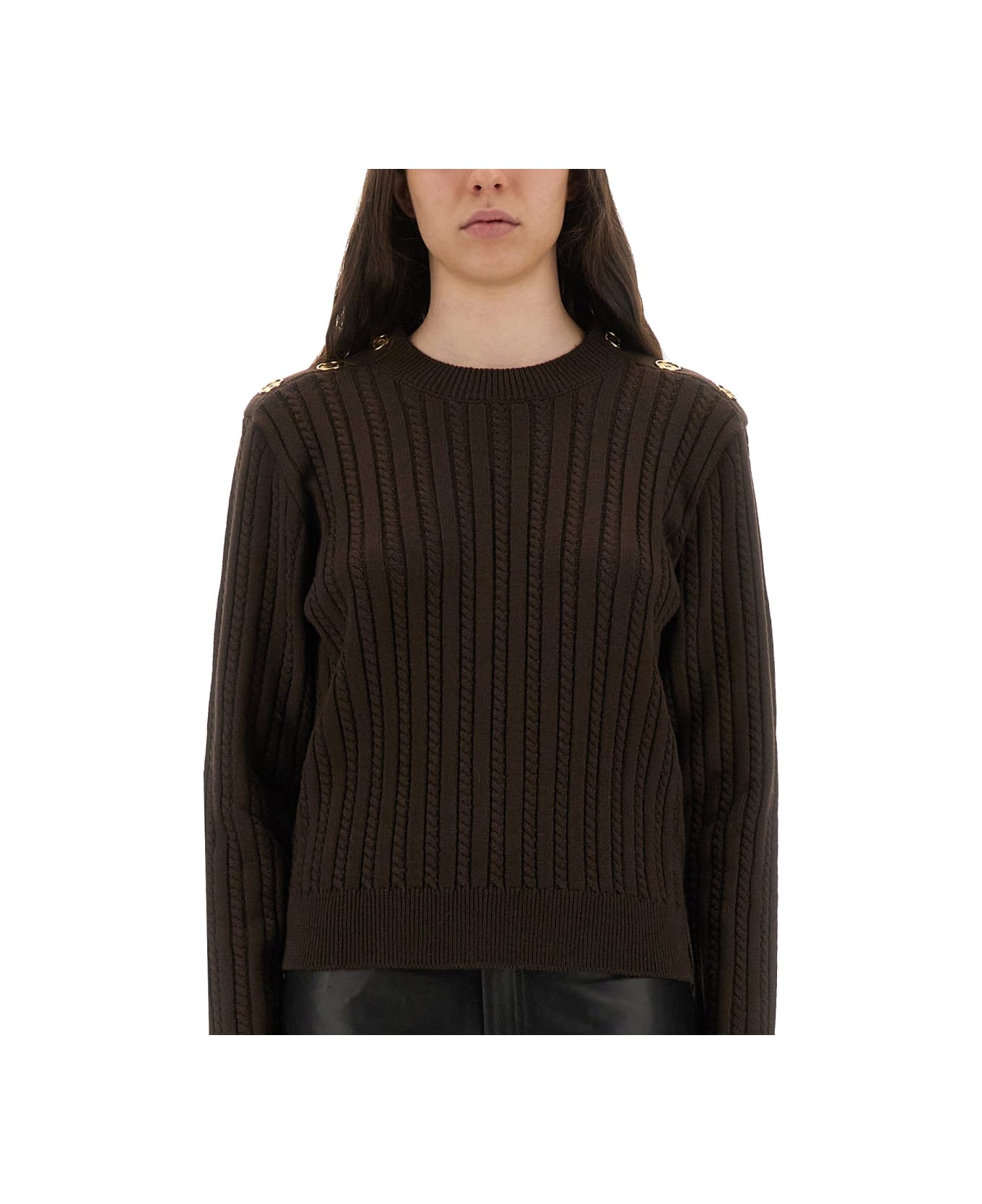 Golden Goose Wool Sweater With Button Detail - BROWN