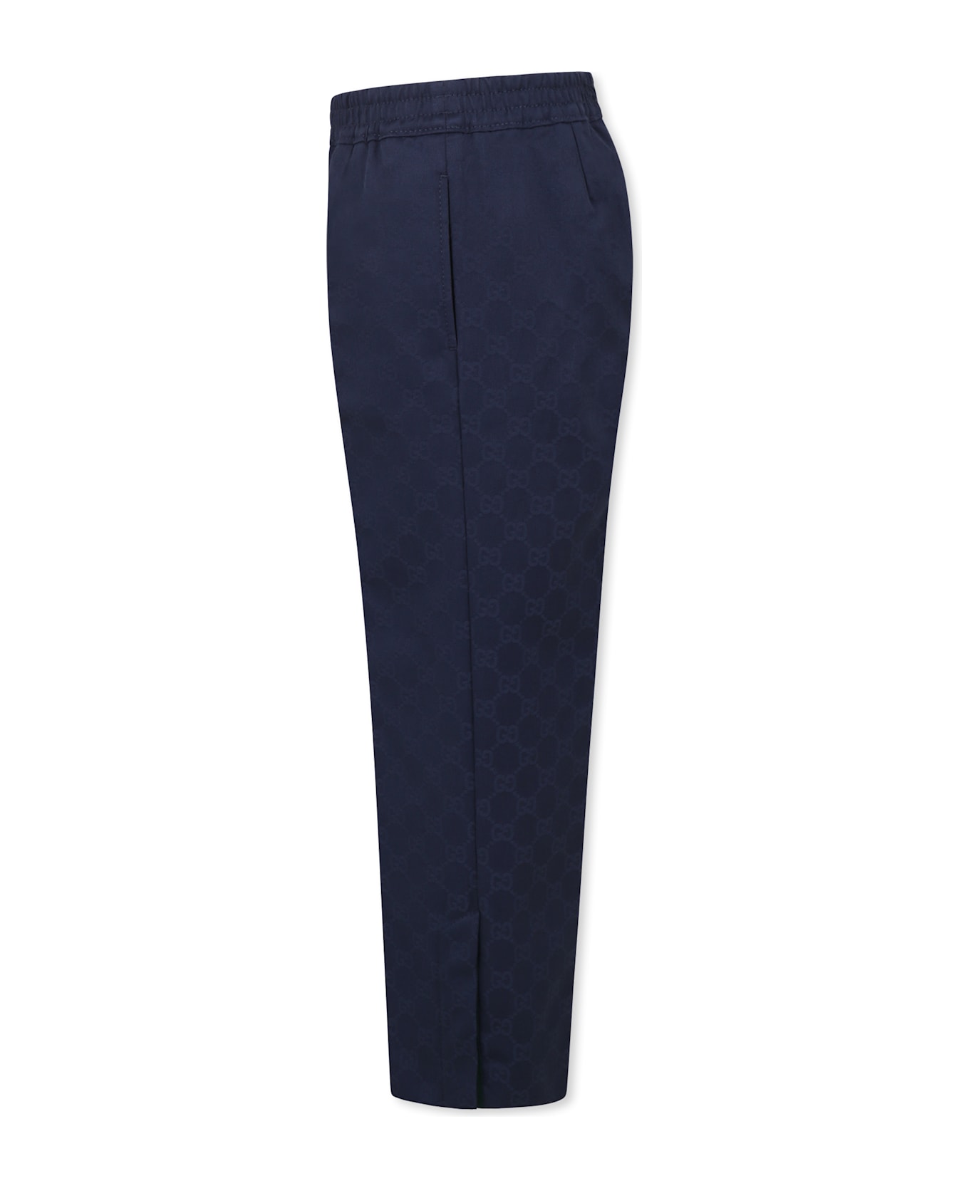 Gucci Blue Trousers For Boy With Web Detail - Blue