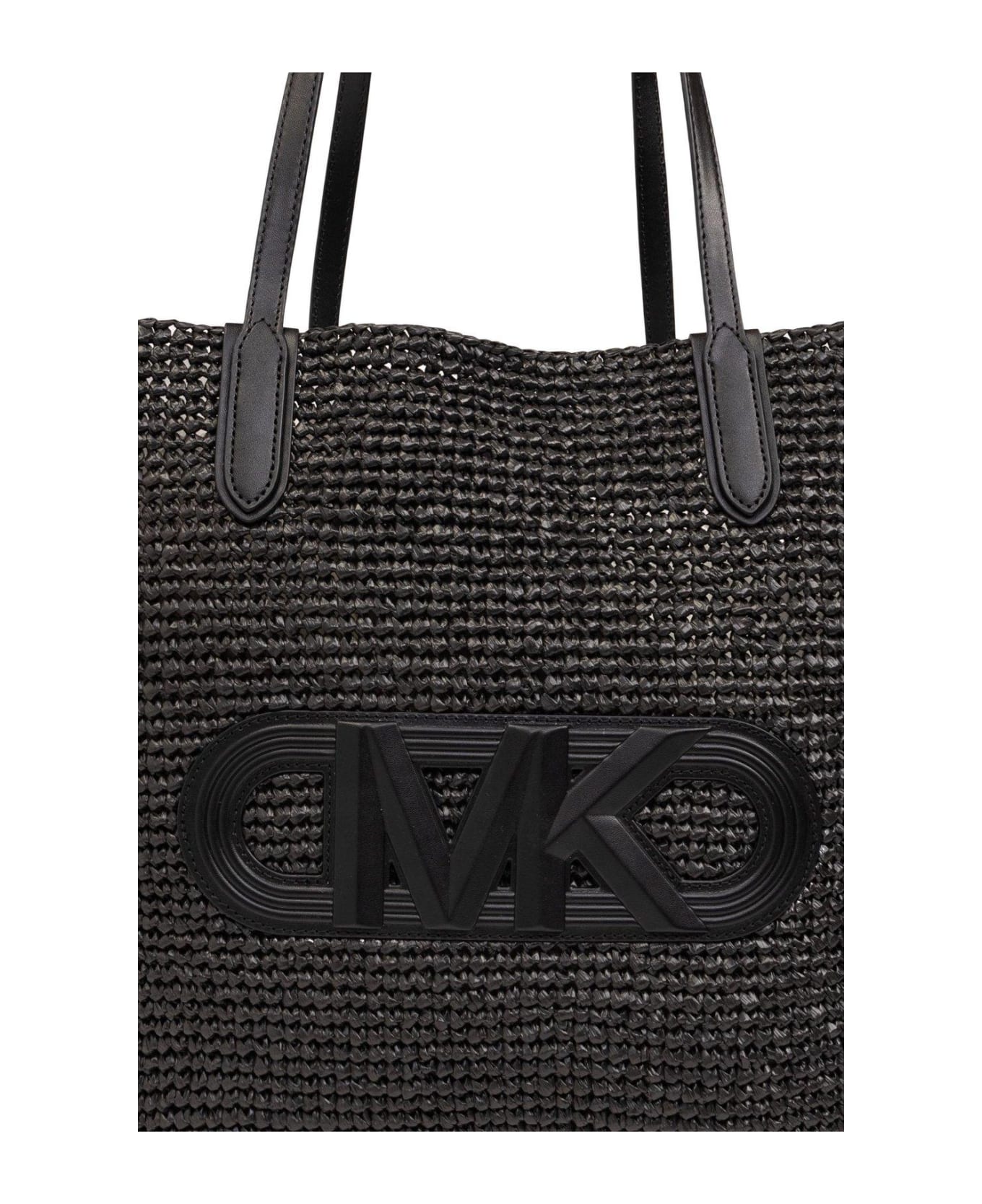 Michael Kors Eliza Extra-large Empire Logo Straw Tote Bag - BLACK BLACK トートバッグ
